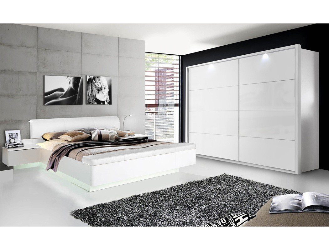 expendio Schlafzimmer-Set Sophie 20V, (Spar-Set, 2-St), weiss 180x200 cm  inkl. Nachtkonsolen und aufklappbarer Fußbank