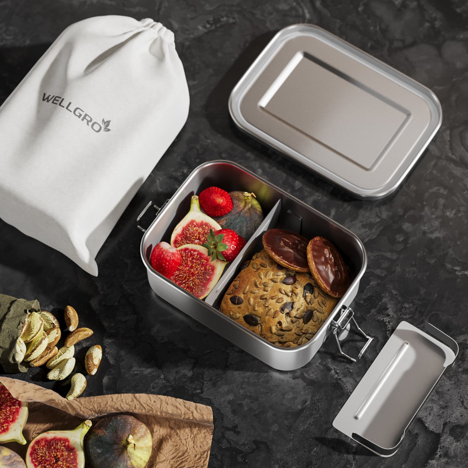 Wellgro Lunchbox Edelstahl Dosen eckig - 550ml 850ml 1400ml 2400ml