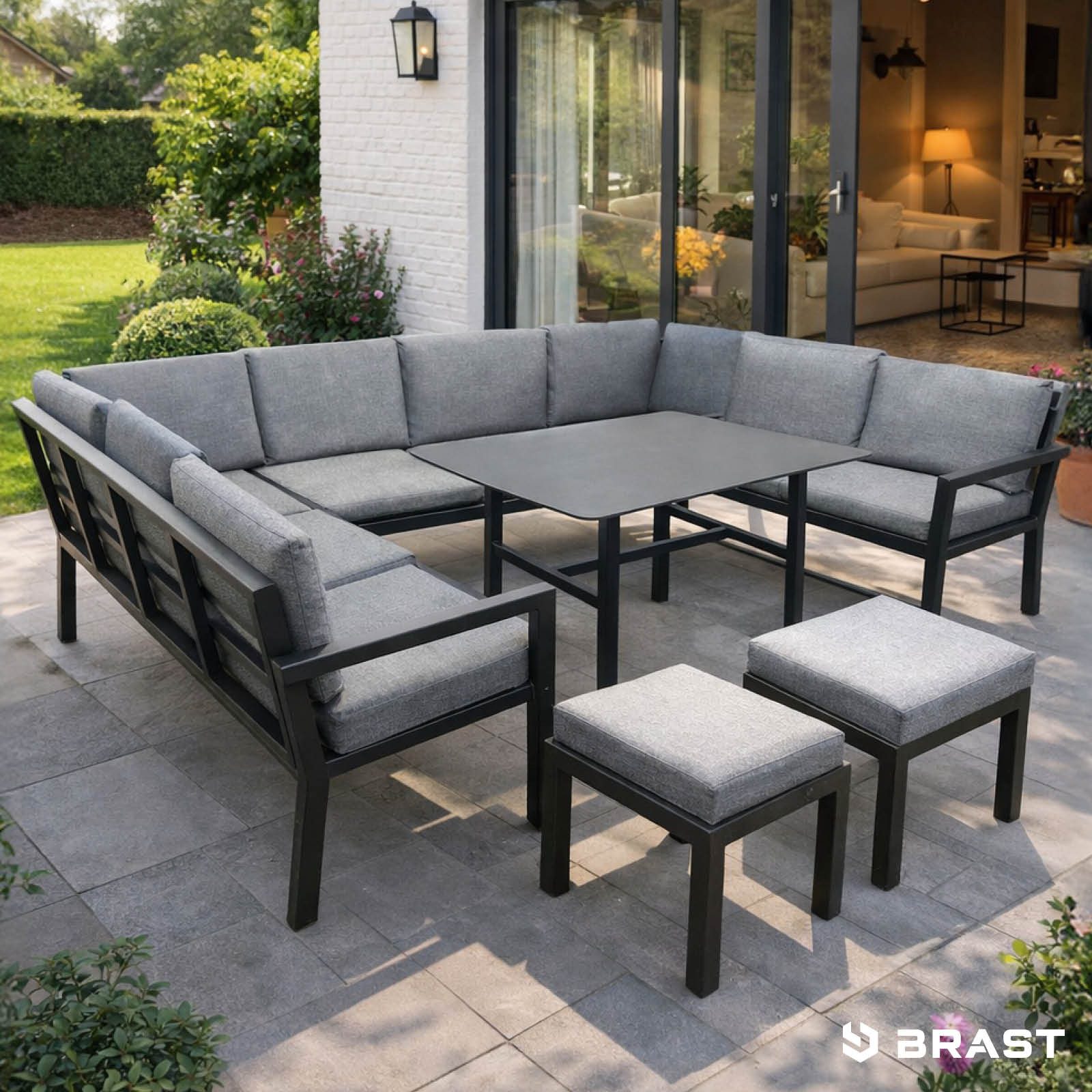 BRAST Gartenlounge-Set Loungemöbel Madrid, bis zu 11 Personen, 296x170x70cm, (Outdoor Sofa Dining Lounge, Gartenmöbel Sitzgruppe Essgruppe), wetterfest wasserabweisend stabiles Stahlgestell