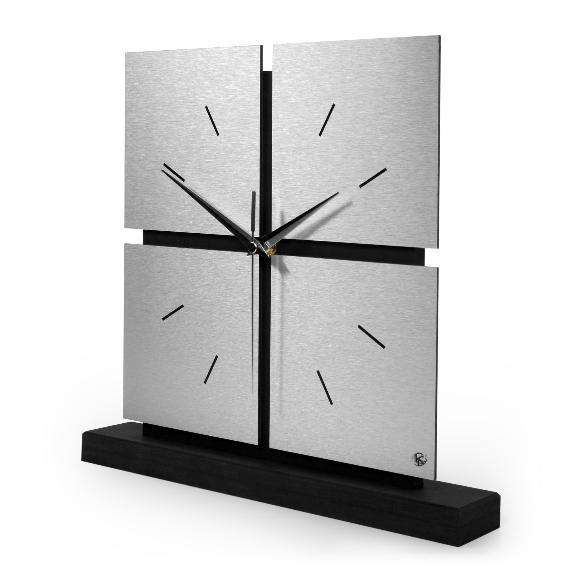Kreative Feder Standuhr Standuhr „Silver Squares“ aus Holz, schwarze Tisch-Uhr in modernem Metallic-Look; Größe ca. 28x30x5cm