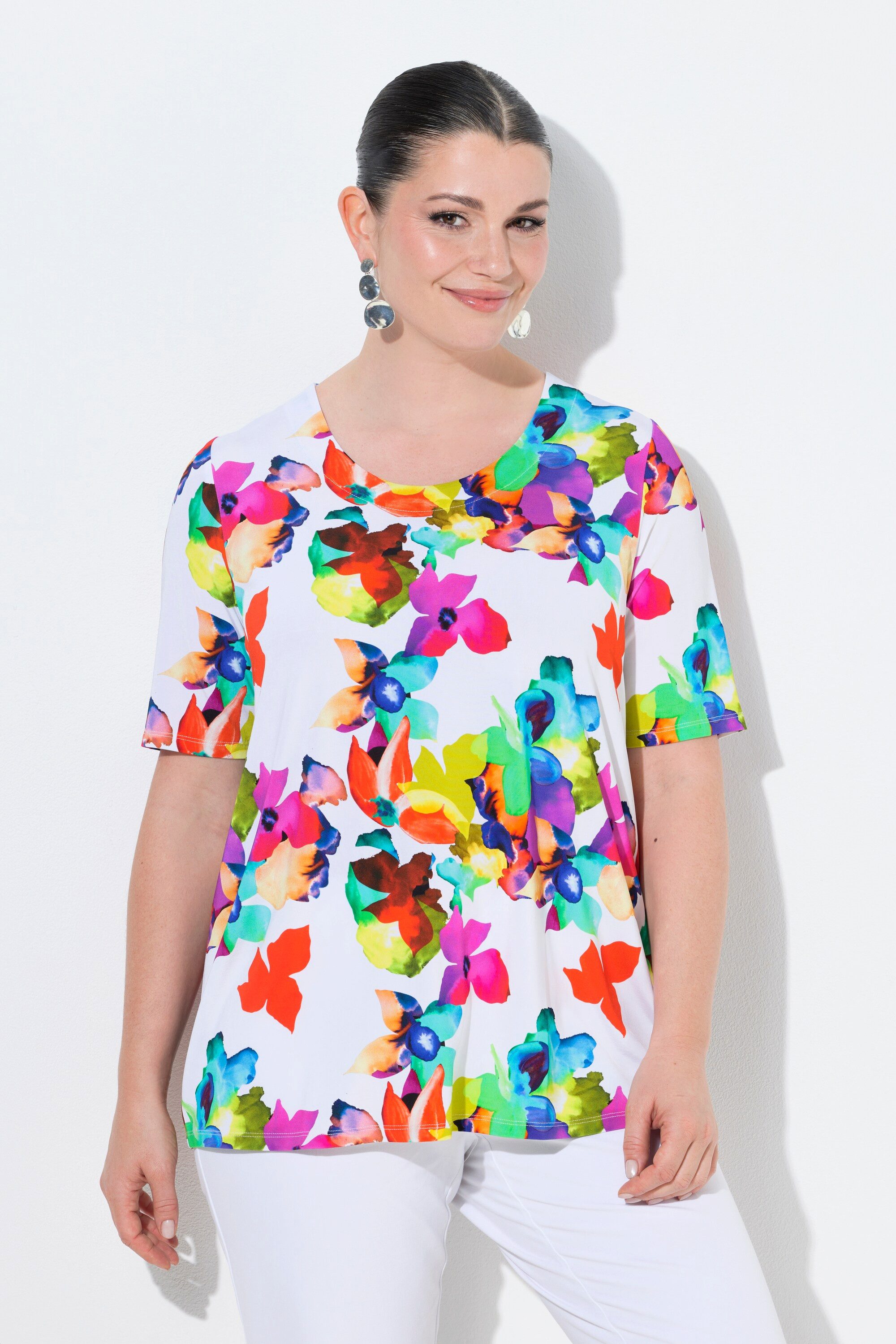 T-Shirt Slinky-Shirt Blüten A-Linie Rundhals Halbarm