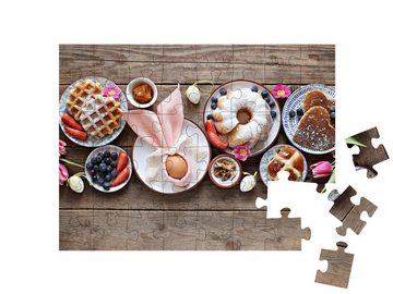 puzzleYOU Puzzle Festlicher Ostertisch mit Kuchen und Waffeln, 48 Puzzleteile, puzzleYOU-Kollektionen Festtage