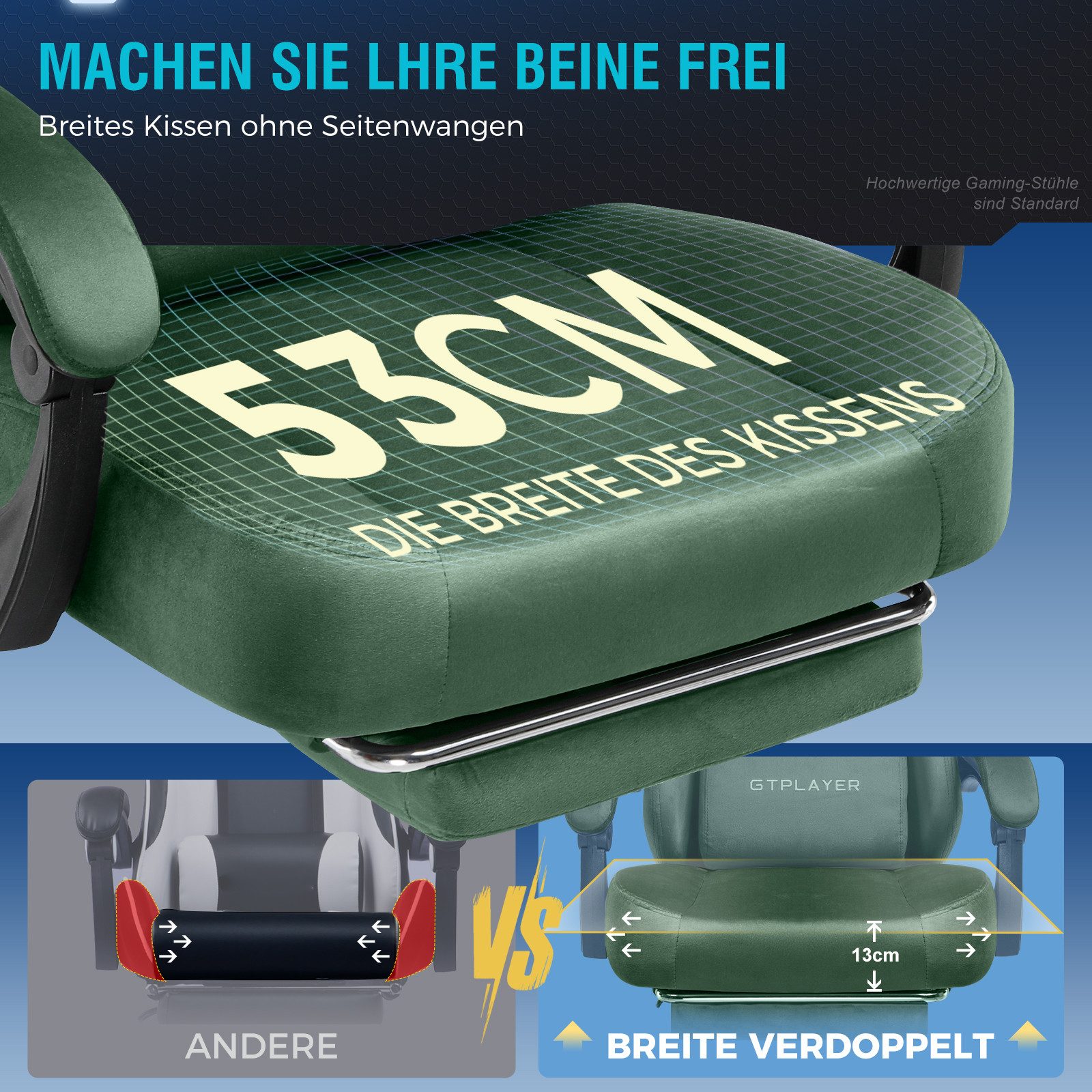 GTPLAYER Gaming-Stuhl Atmungsaktiver Bürostuhl, bürostuhl ergonomisch Hochwertiger - Stoff, 160° Verstellbare Rückenlehne und ausziehbare Fußstütze – Bild 4 von 5