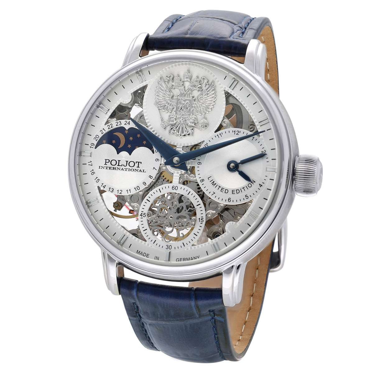 Poljot International Mechanische Uhr 9931.DYNIII-1, Herrenuhr Handaufzug Dynasty 3 Blau/Silberfarben