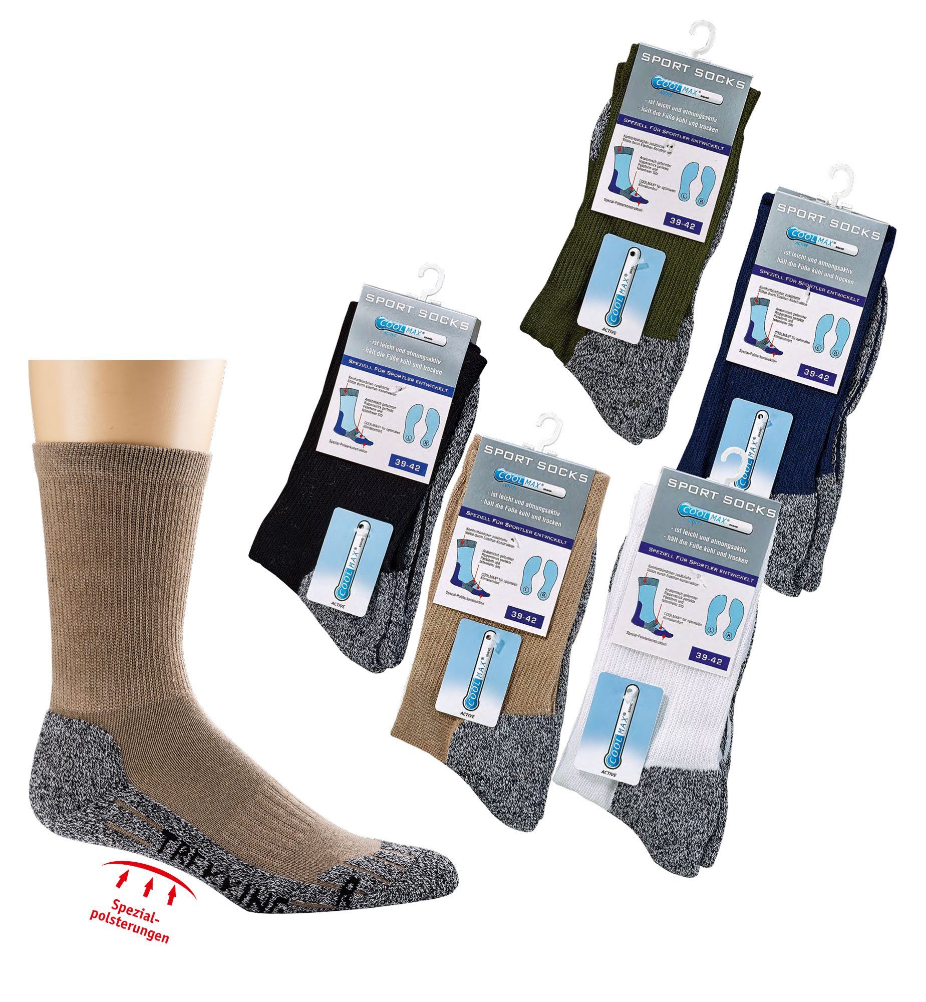 Mein Style Wandersocken Coolmax Trekking Socken (1-Paar) weiß