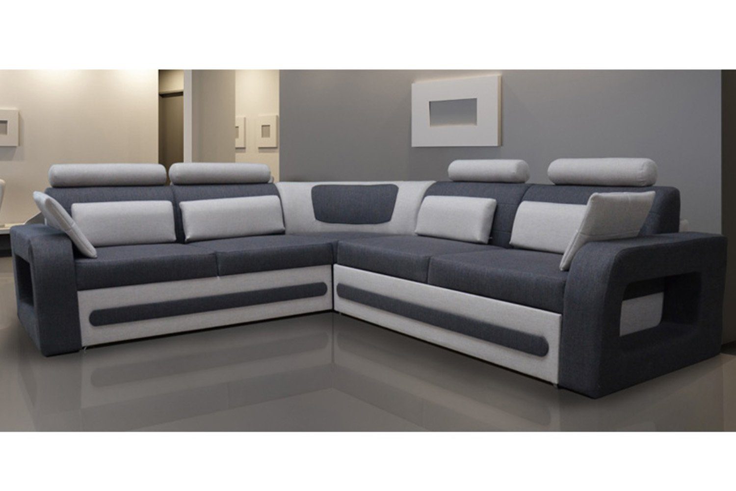 JVmoebel Ecksofa, Design Sofa Ecksofa Schlafsofa Bettfunktion Couch Leder Polster Grau/Weiß