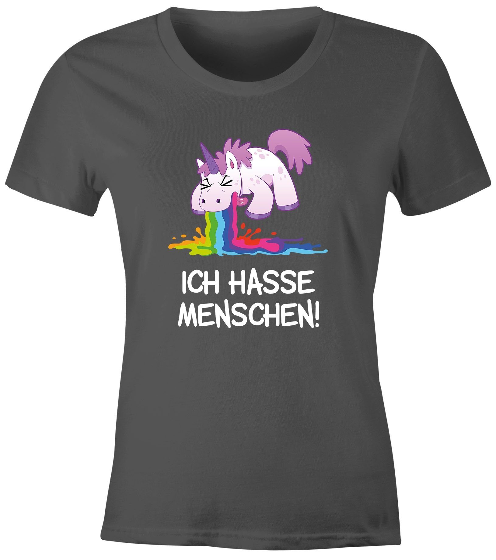 MoonWorks Print-Shirt »Damen T-Shirt Spruch Ich hasse Menschen kotzendes  Einhorn Frauen Fun-Shirt lustig Moonworks®« mit Print