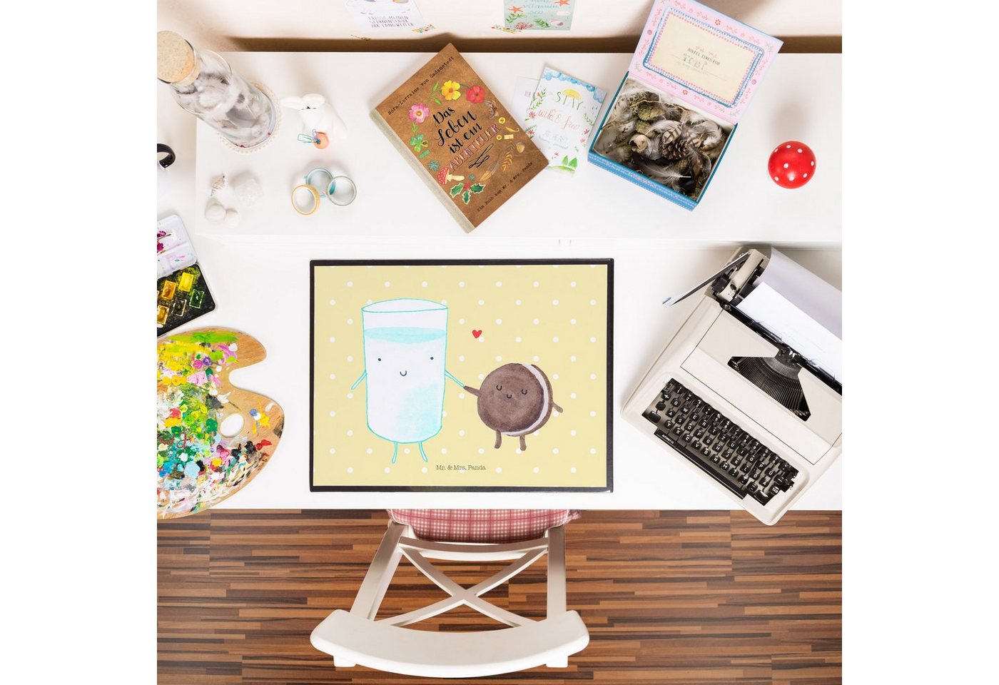 Thumbnail - Mr. & Mrs. Panda Schreibtischunterlage Milch Keks - Gelb Pastell - Geschenk, Tiere, Schreibtischauflage, Gut, (Packung, ...
