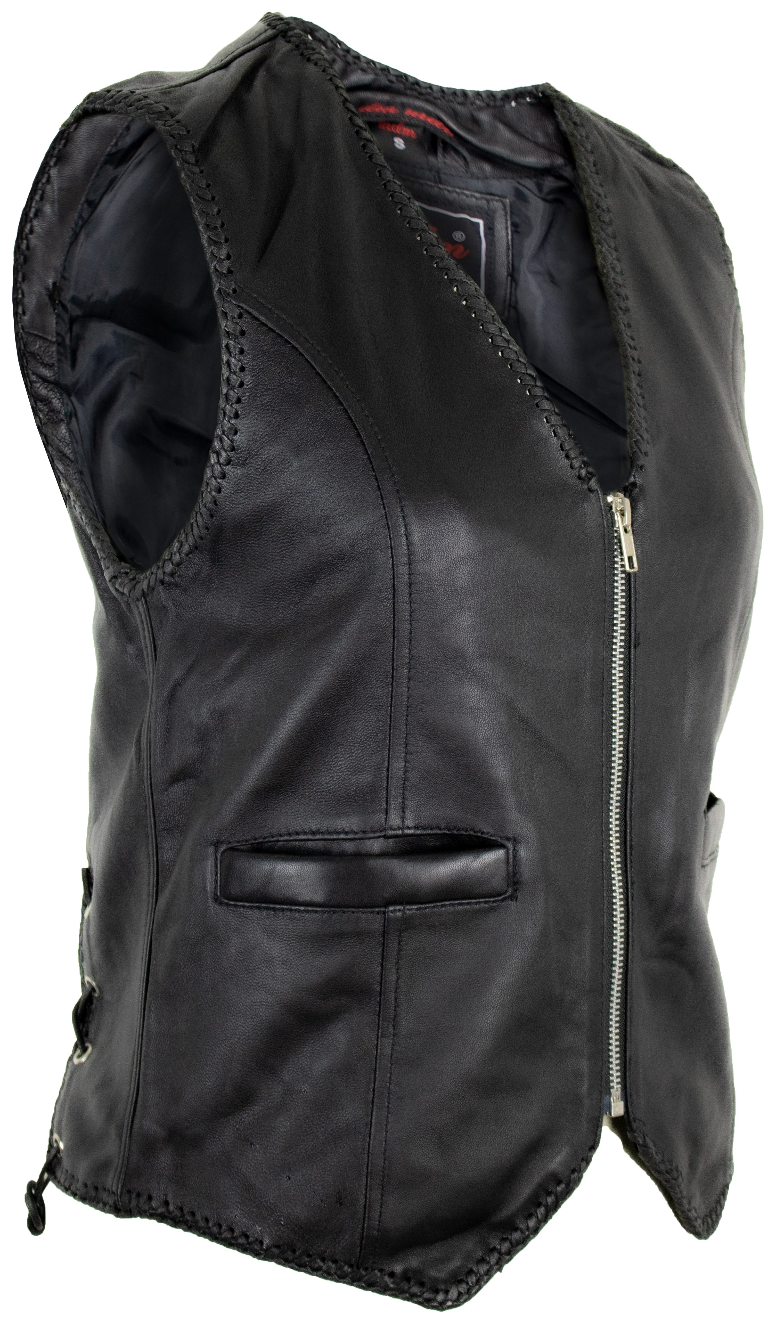 MDM Motorradweste Damen Lederweste aus Lammnappa – Slim Fit Biker Style mit Schnürung