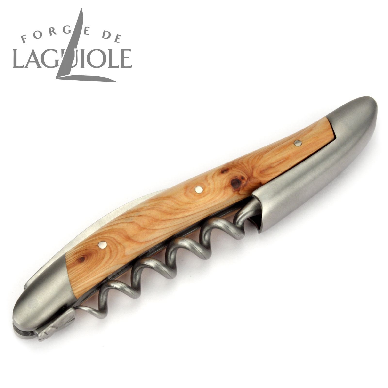 Forge de Laguiole Weinflaschenöffner SOM1 GE SAT, Laguiole Kellnermesser - Griff Wacholder - Edelstahl satiniert