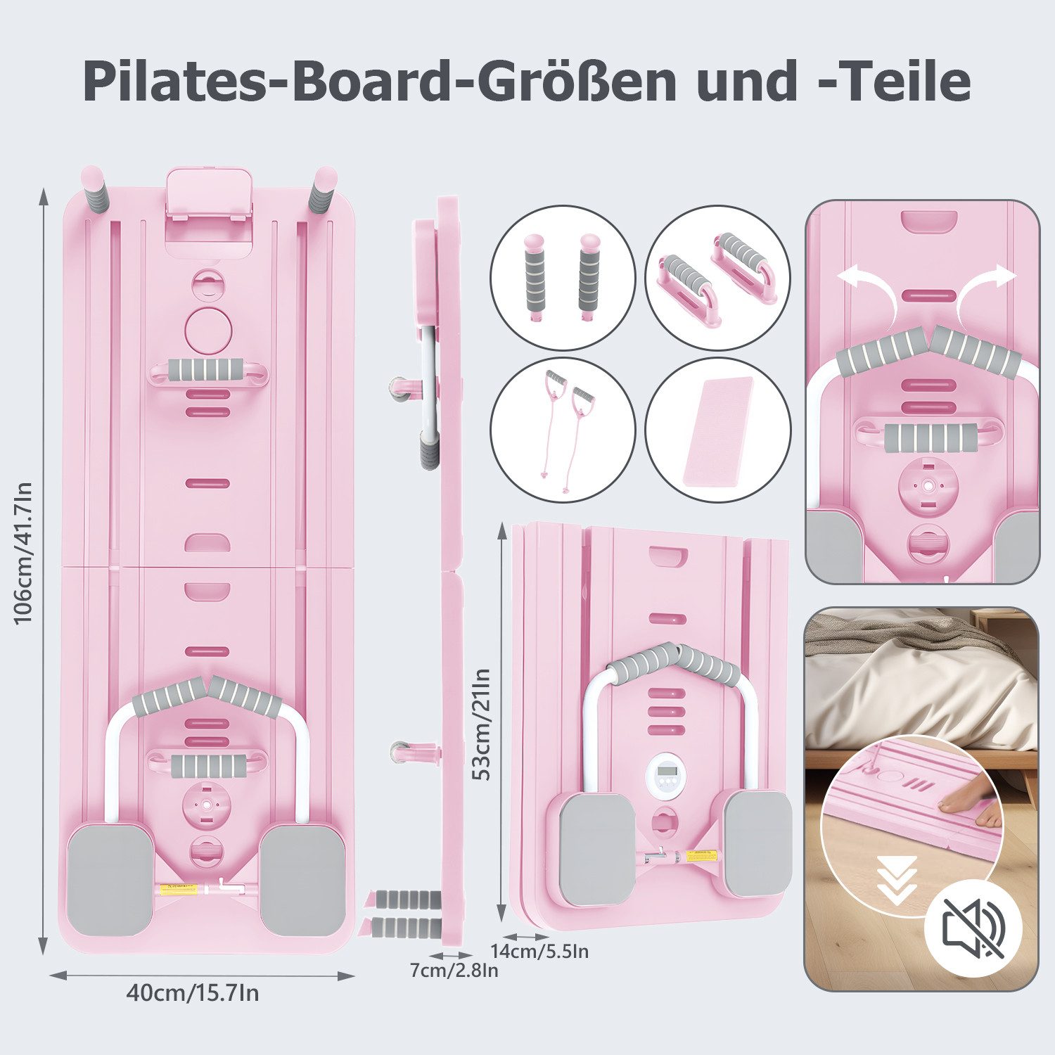 oyajia Ganzkörpertrainer Faltbare Pilates-Fitnessboard, Multifunktionale Trainingsplattform, (Mit Widerstandsbändern, Griffen & Fußstützen für Vielseitige Übungen, 11-tlg., Inklusive Yoga-Pad & Timer – ideal für Home-Workout & Core-Training), Rutschfestes Material, Kompakt Verstaubar & Komfortables Handling