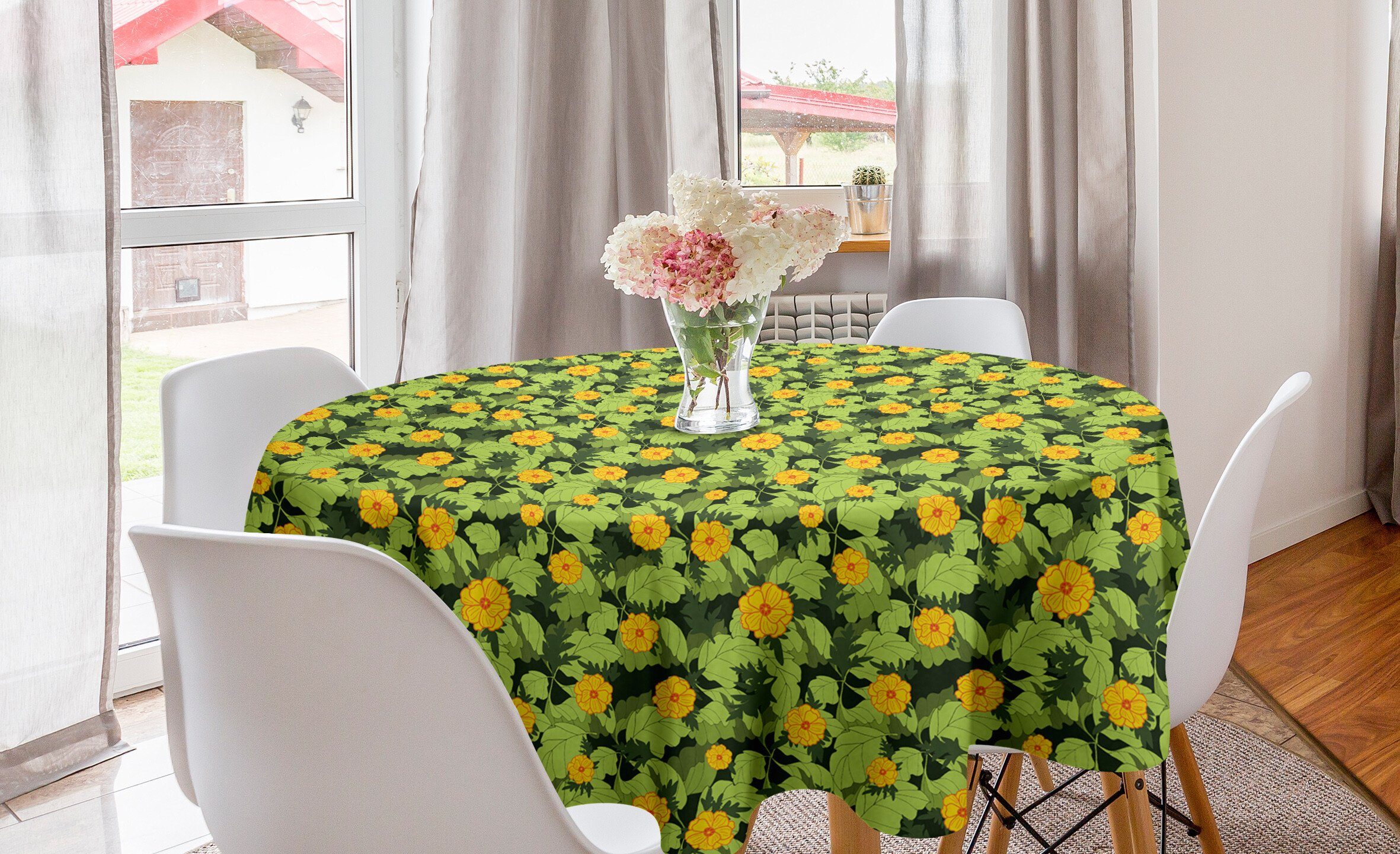 Dekoration, Leafs Abdeckung Blume Tischdecke gezeichnet für Doodle Abakuhaus Küche Tischdecke Hand Esszimmer Kreis