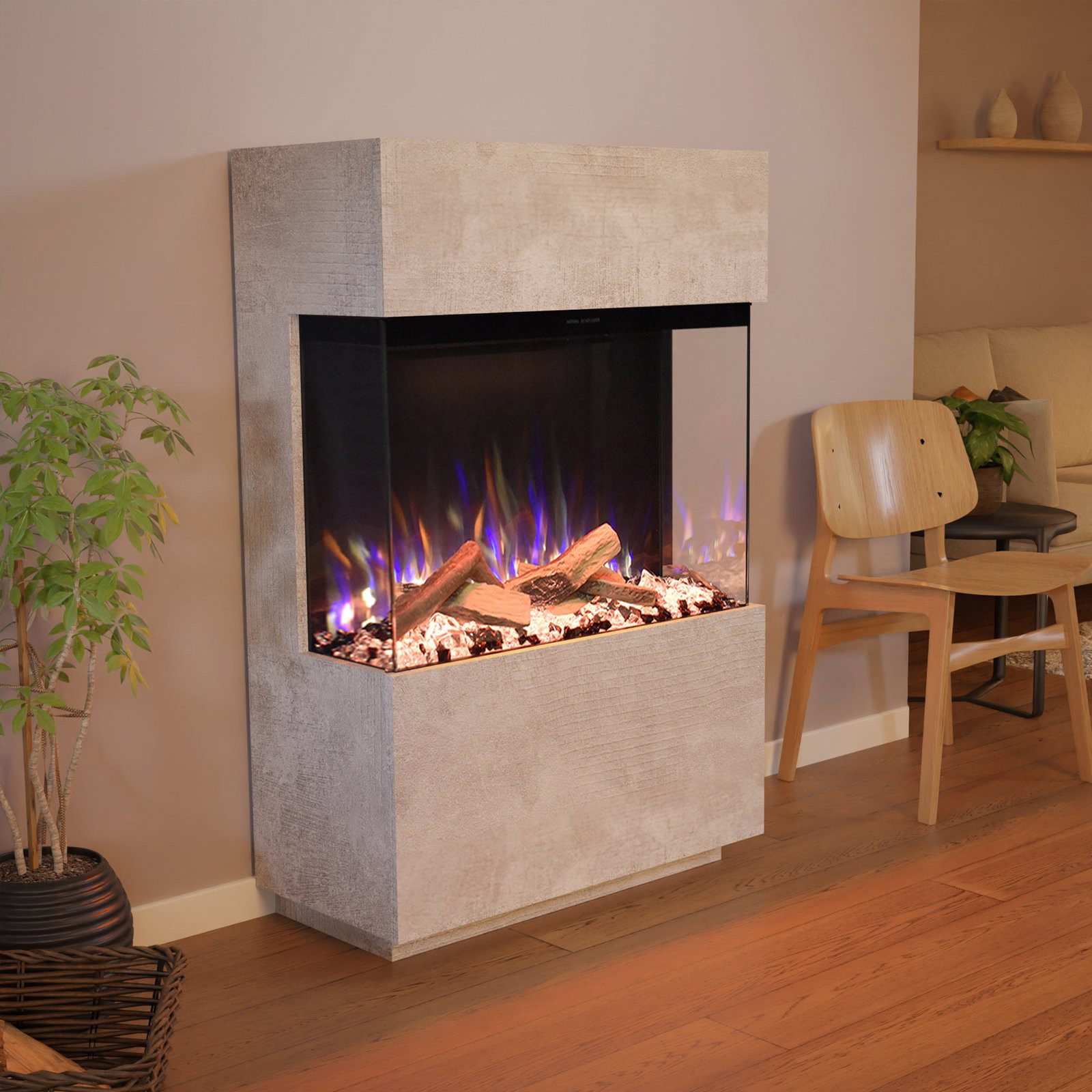 GLOW FIRE Elektrokamin PR15 E-Motion 3D, Elektrischer Kamin mit 3D Feuer mit Heizung, täuschend echte Flamme mit Heizung, 3 Dekorationen