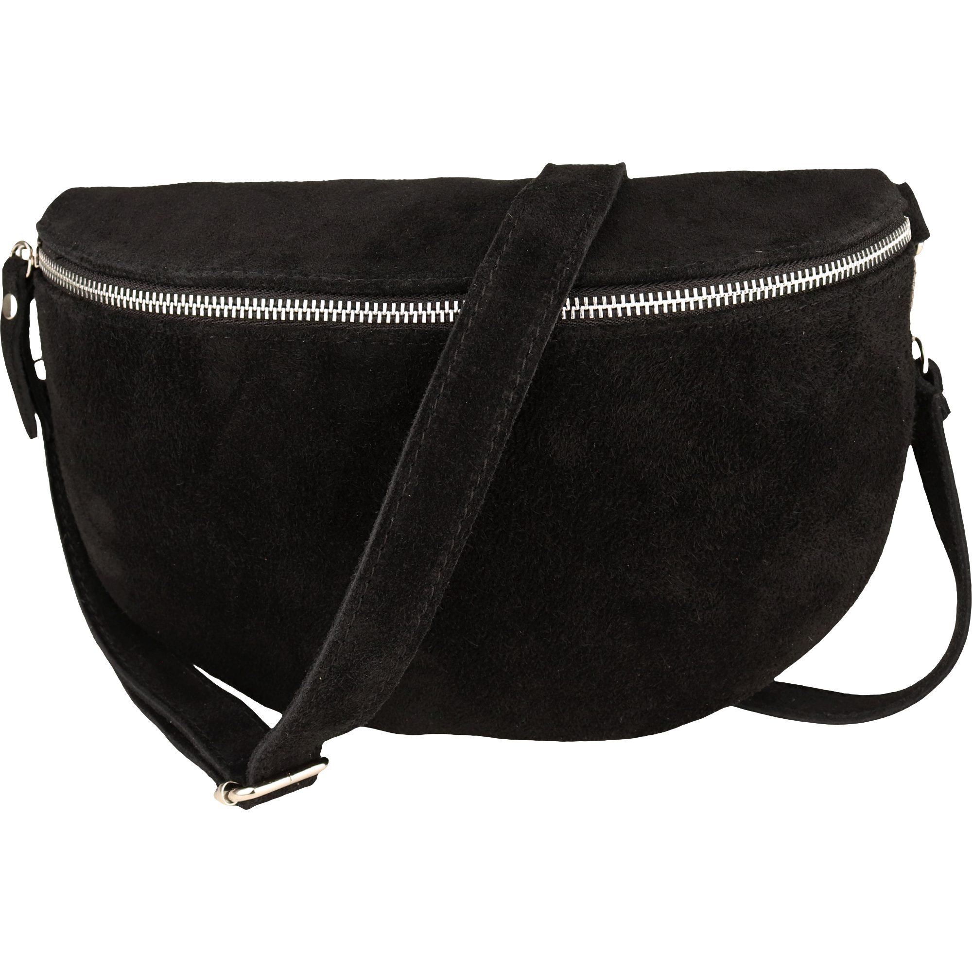 MIRROSI Bauchtasche Damen, Veloursleder, Made in Italy,Umhängetasche; Brusttasche (Schultertasche für jeden Anlass, 28x18x9 cm), Crossbody Bag, Schwarz, gemusterten& verstellbaren Schulterriemen