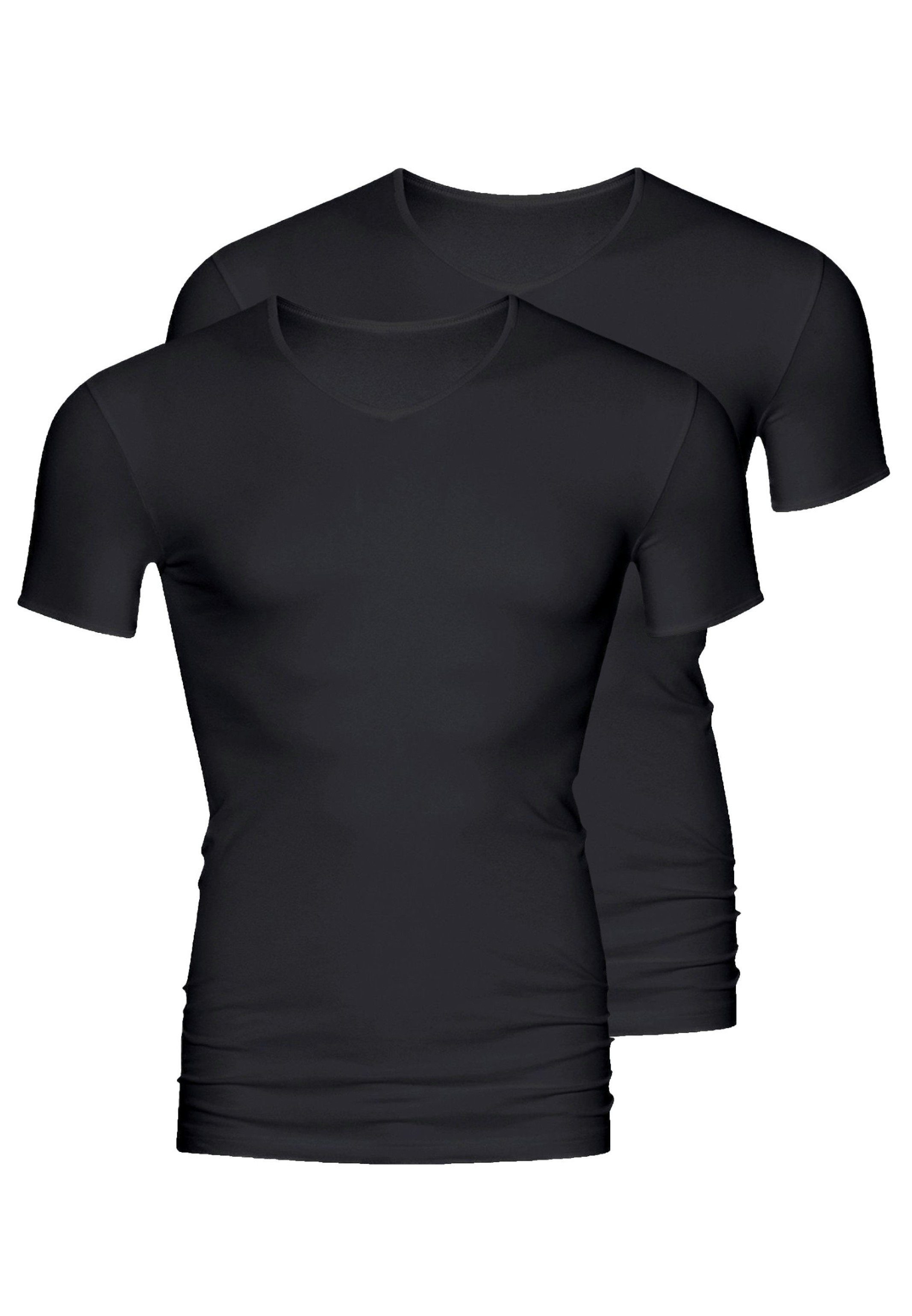 Mey Unterhemd 2er Pack Software (Spar-Set, 2-St) Unterhemd / Shirt Kurzarm - Ohne auftragende Seitennähte Schwarz