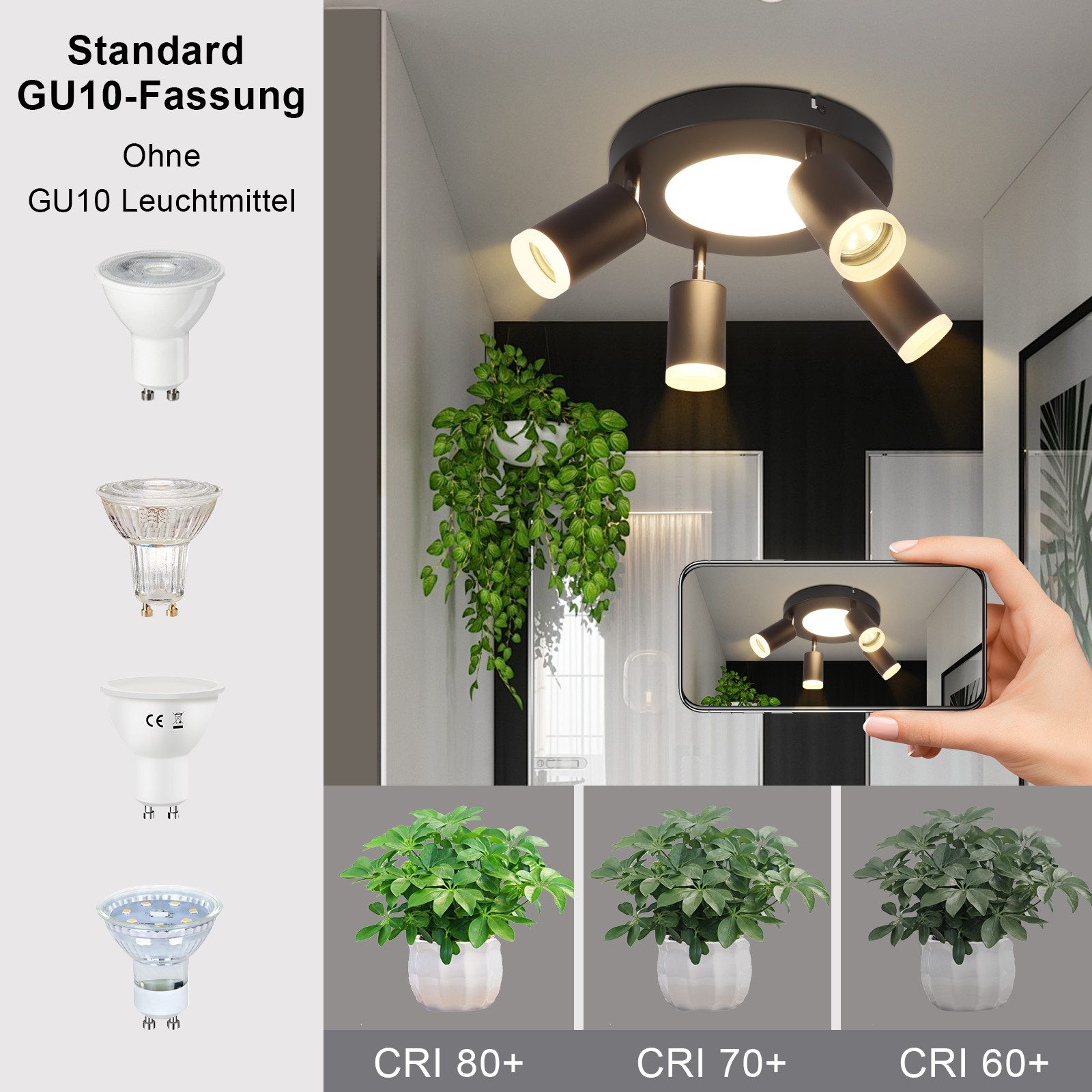 Nettlife Deckenstrahler Schwarz Schlafzimmer GU10 2/3/4 günstig online kaufen