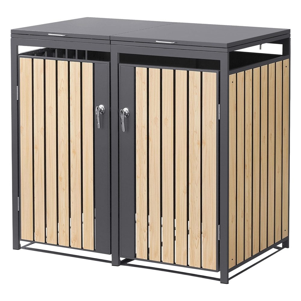ML-DESIGN Mülltonnenbox Müllbox aus Stahl wetterfeste Mülltonnen Verkleidung Mülltonnengarage, Mülltonnencontainer mit Klappdeckel/Tür für 2 Tonne 120 oder 240 Liter