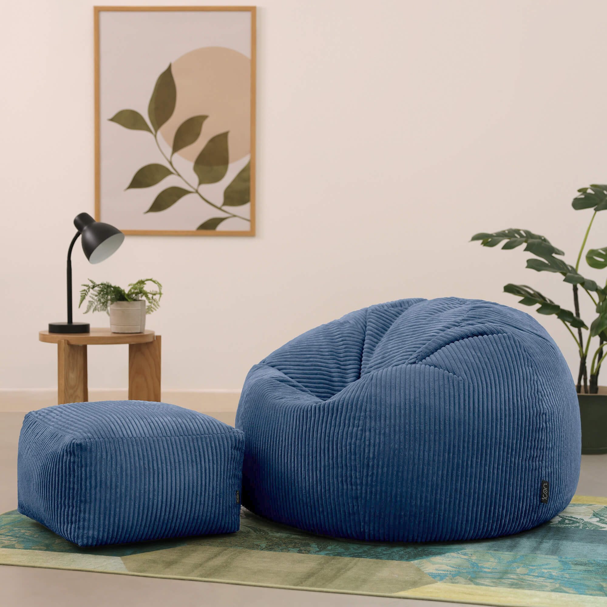icon Sitzsack Erwachsene aus Cord „Kingston“ mit Hocker (Spar-Set, 1 x Sitzsack, 1 x Fußhocker), 85x50cm, Made in Germany, für Erwachsene & Kinder