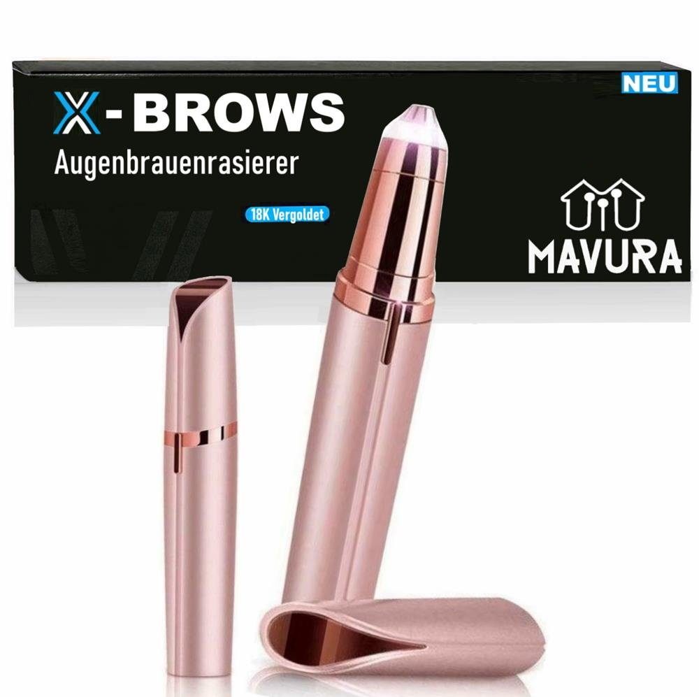 MAVURA Augenbrauenrasierer X-BROWS Augenbrauenrasierer elektrisch Flawless 18k Gesichtshaarentferner Gesichtsrasierer Augenbrauentrimmer, vergoldet Brows