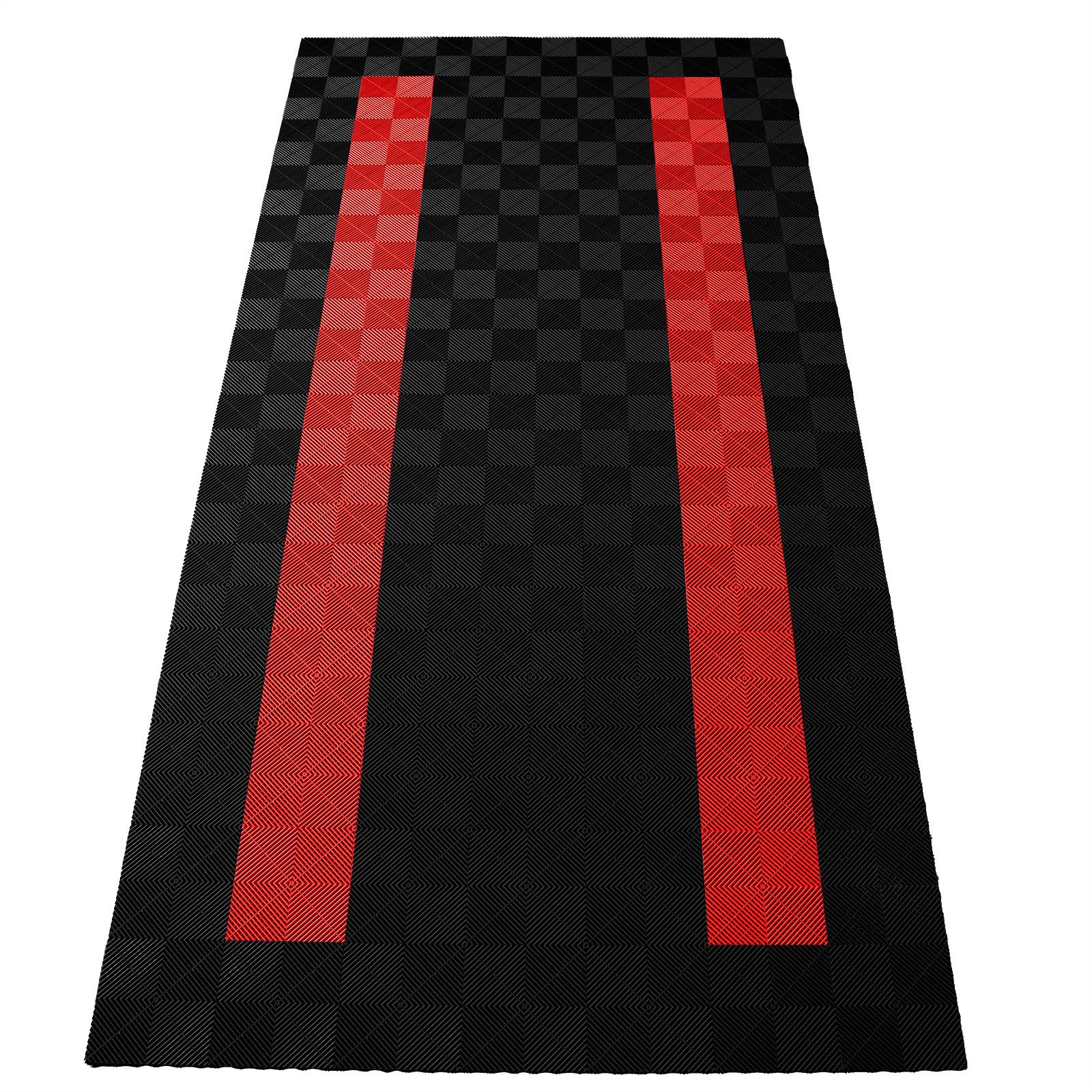 Tenzo-R Bodenfliese Performance Garagenboden Floor 2,8mx5,6m Schwarz Rot Set4, schwarz/rot