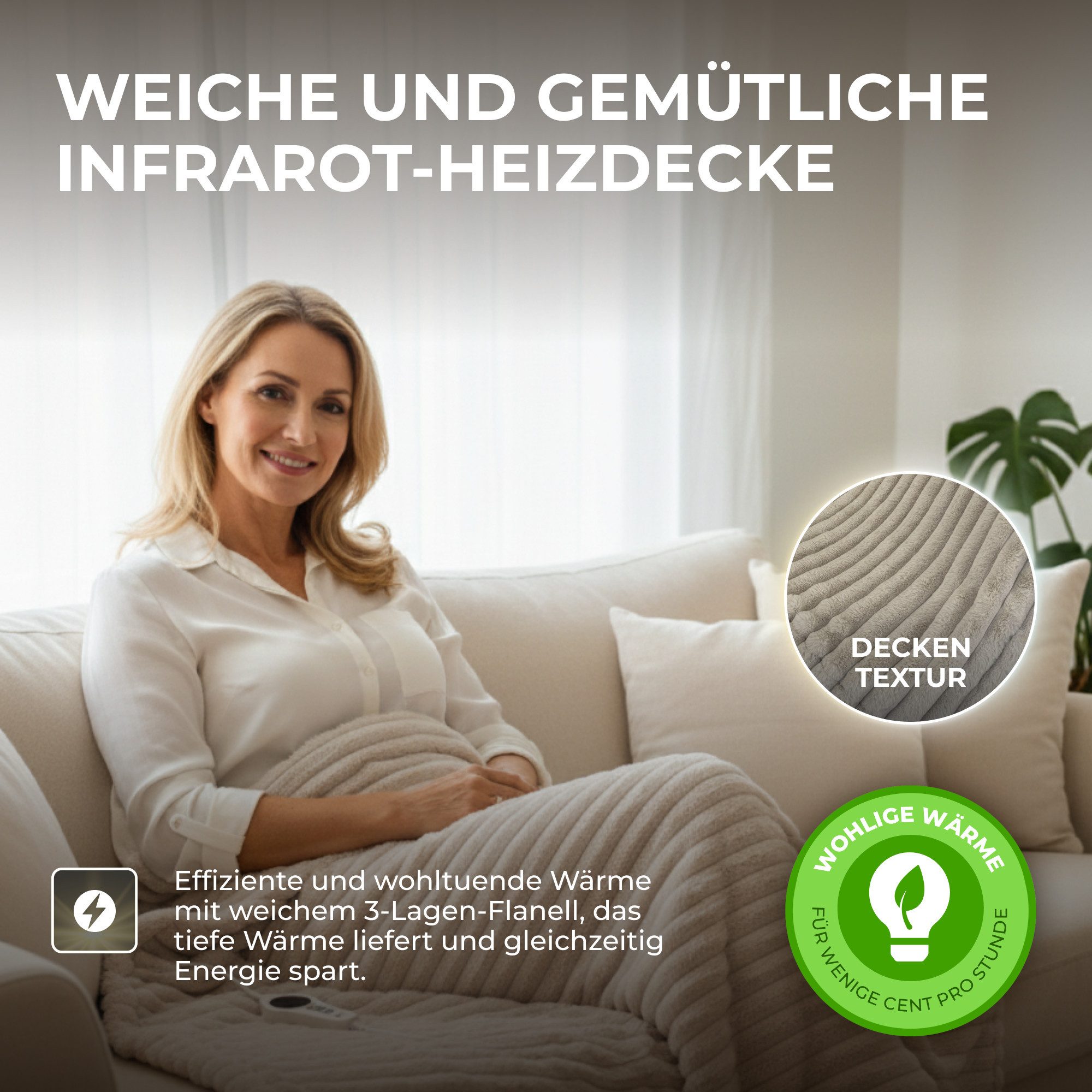 Bringer Heizdecke, elektrische Kuscheldecke mit Abschaltautomatik & Überhitzungsschutz
