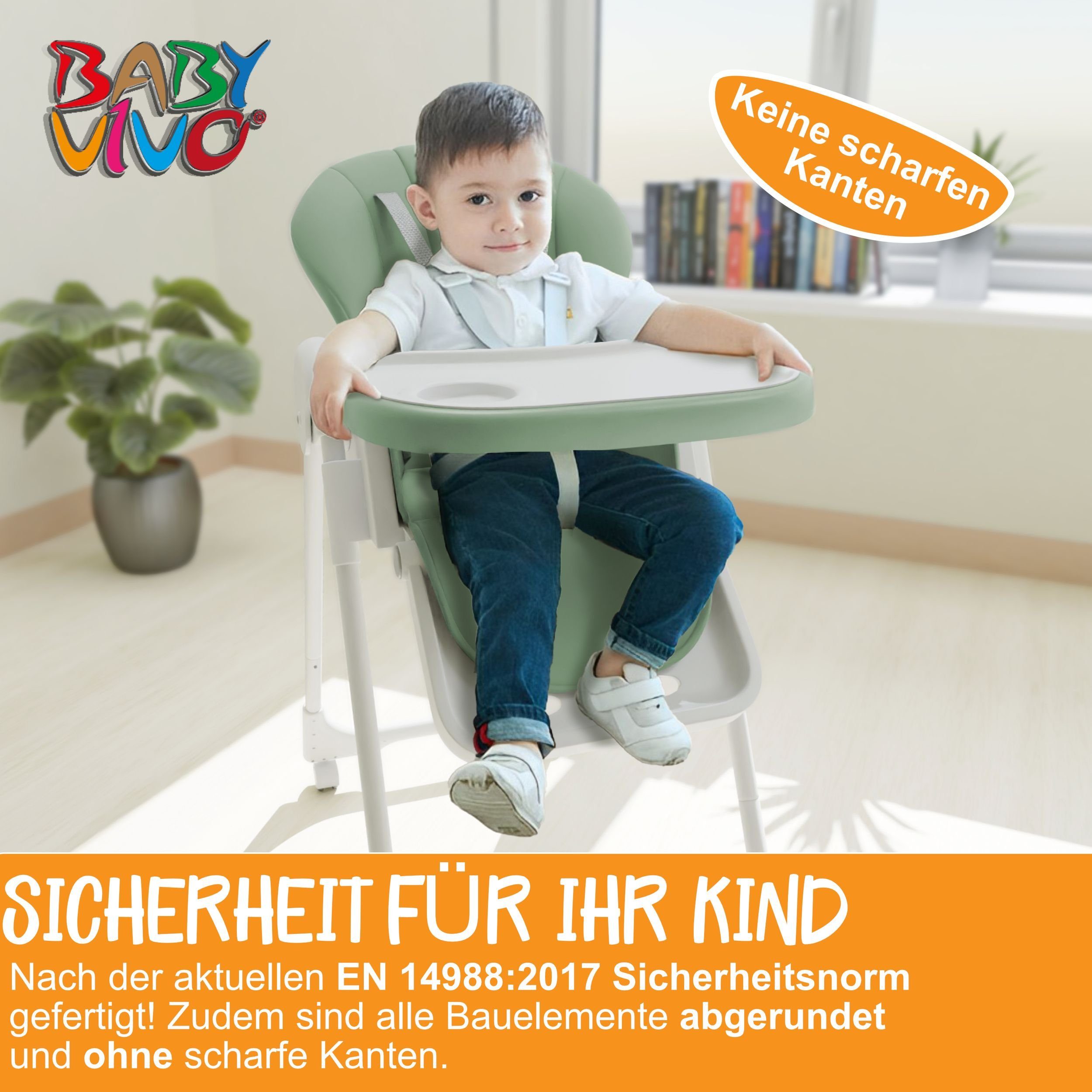 Baby Vivo Hochstuhl Design Kinderhochstuhl aus Kunststoff - Tippy in Coolmint