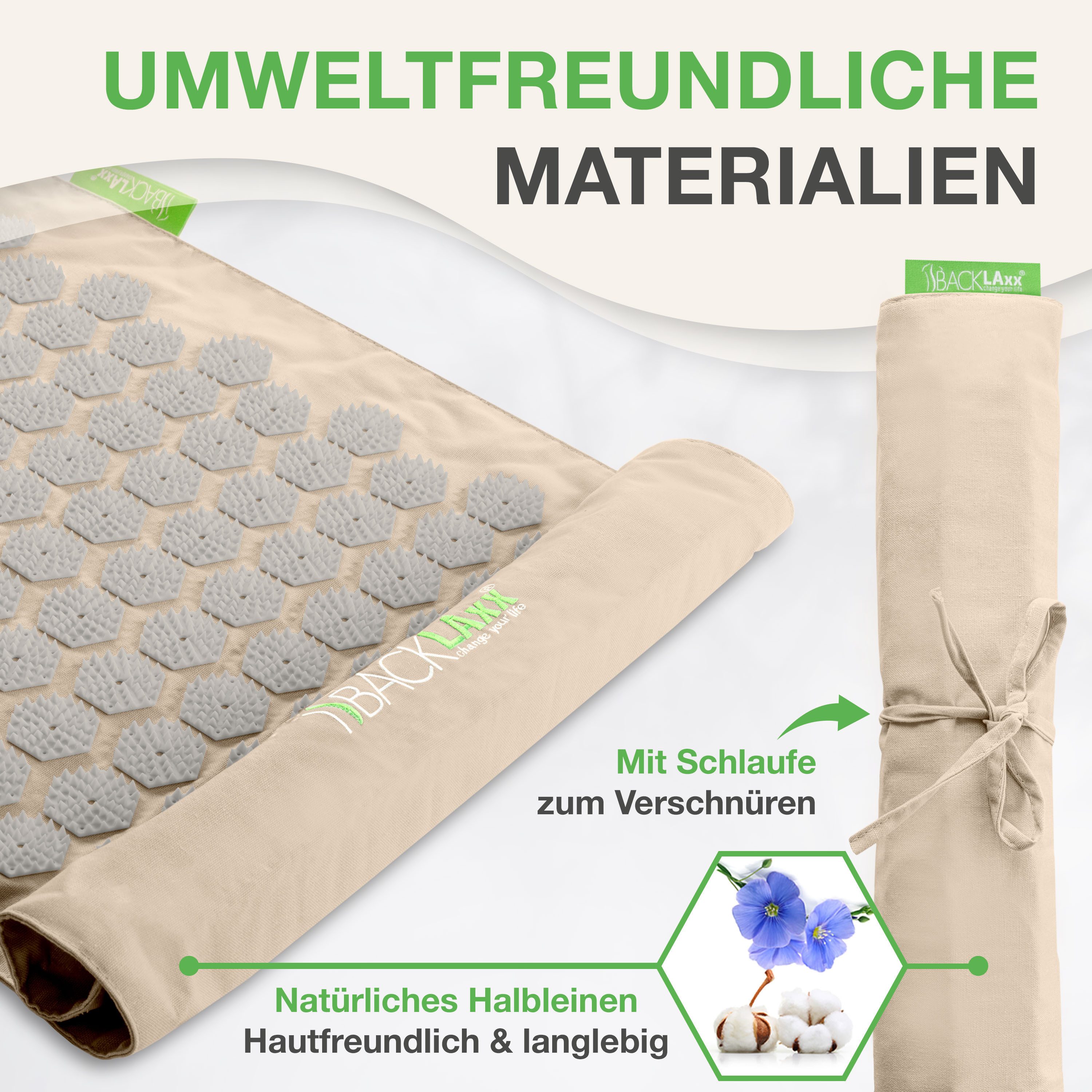 BACKLAxx® Akupressurmatte Set To-Go "Original" mit Tragetasche - ideal für unterwegs (3-tlg. Akupressur Set, inkl Videokurs, eBook & Hörbuch), für Entspannung Durchblutung Stressabbau