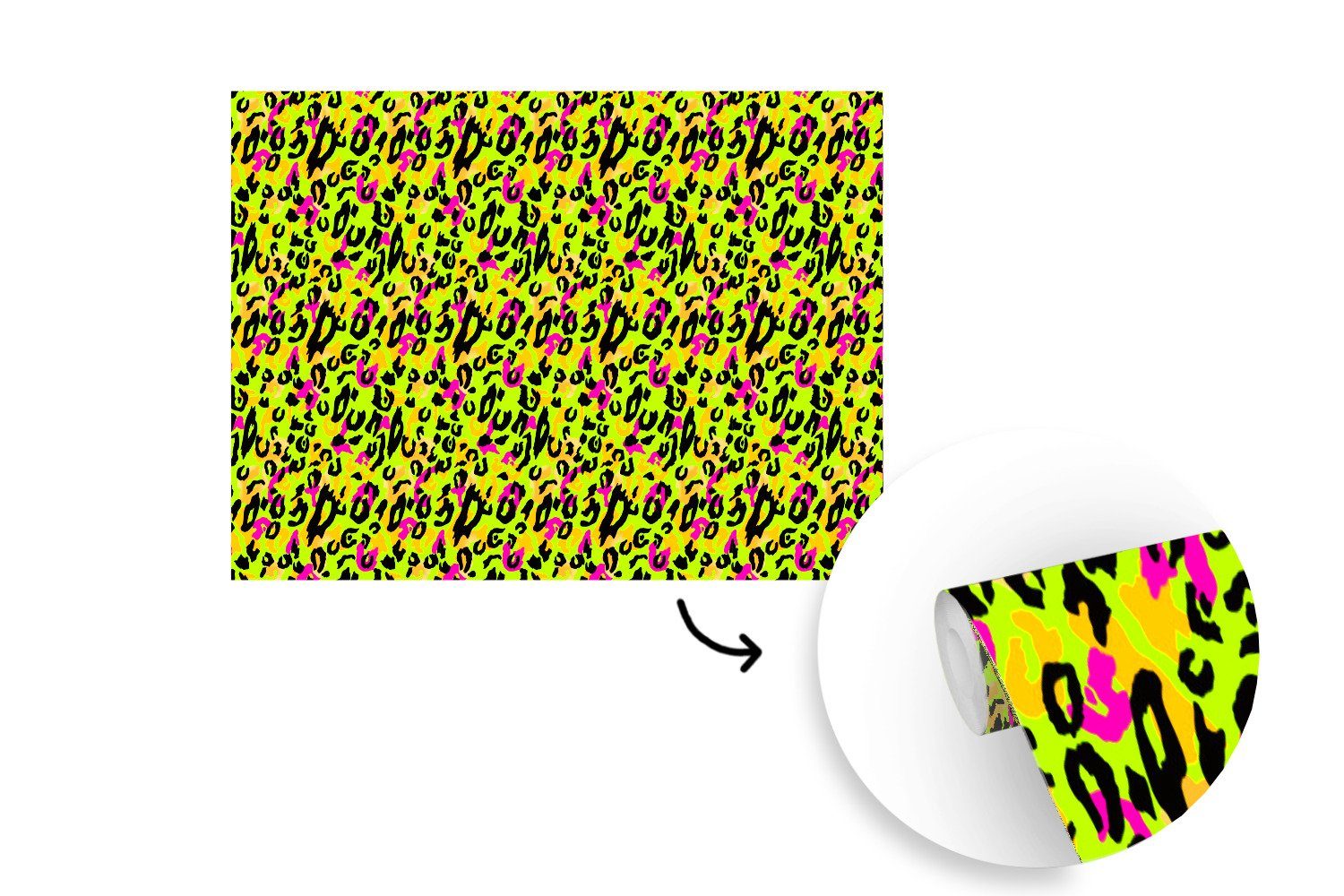 Neon Gelb, - Kinderzimmer, Matt, bedruckt, Wallpaper Pantherdruck - Tapete Vinyl für - MuchoWow St), (6 Schlafzimmer, Muster Fototapete Wohnzimmer,