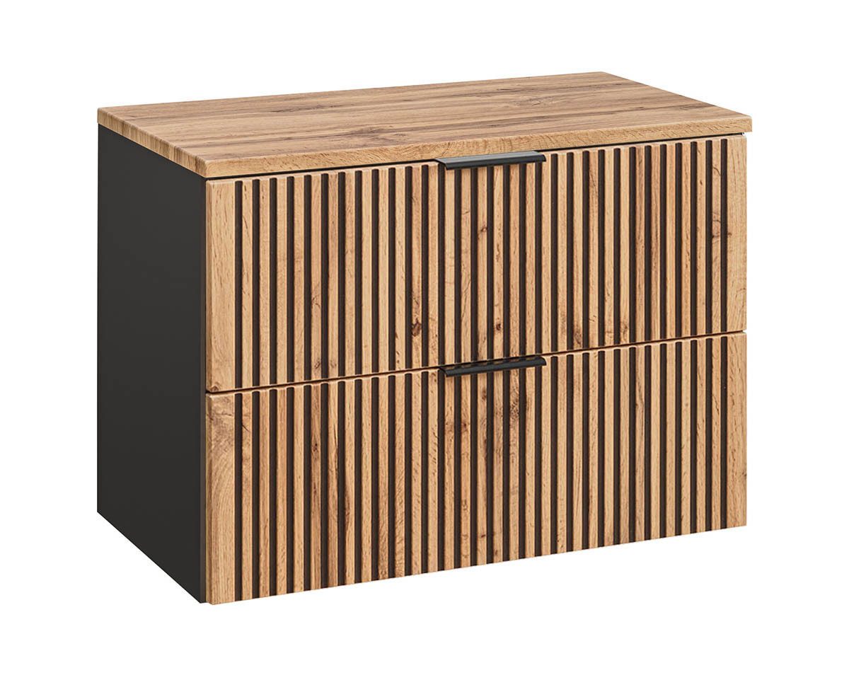 einfachgutemoebel Waschtisch-Set Bad Waschplatz Tribune 80cm, zum Unterbau, Schwarz - Wotan-Eiche, (Badmöbel Set, 1-St., Waschtisch Unterschrank)