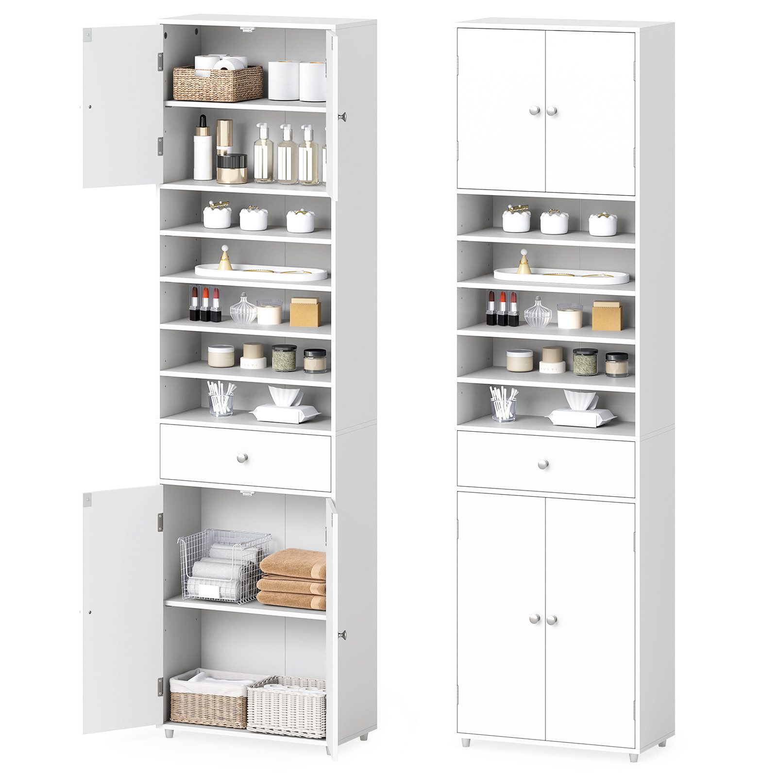 COSTWAY Badkommode, Badezimmerschrank Hochschrank 180 cm weiß