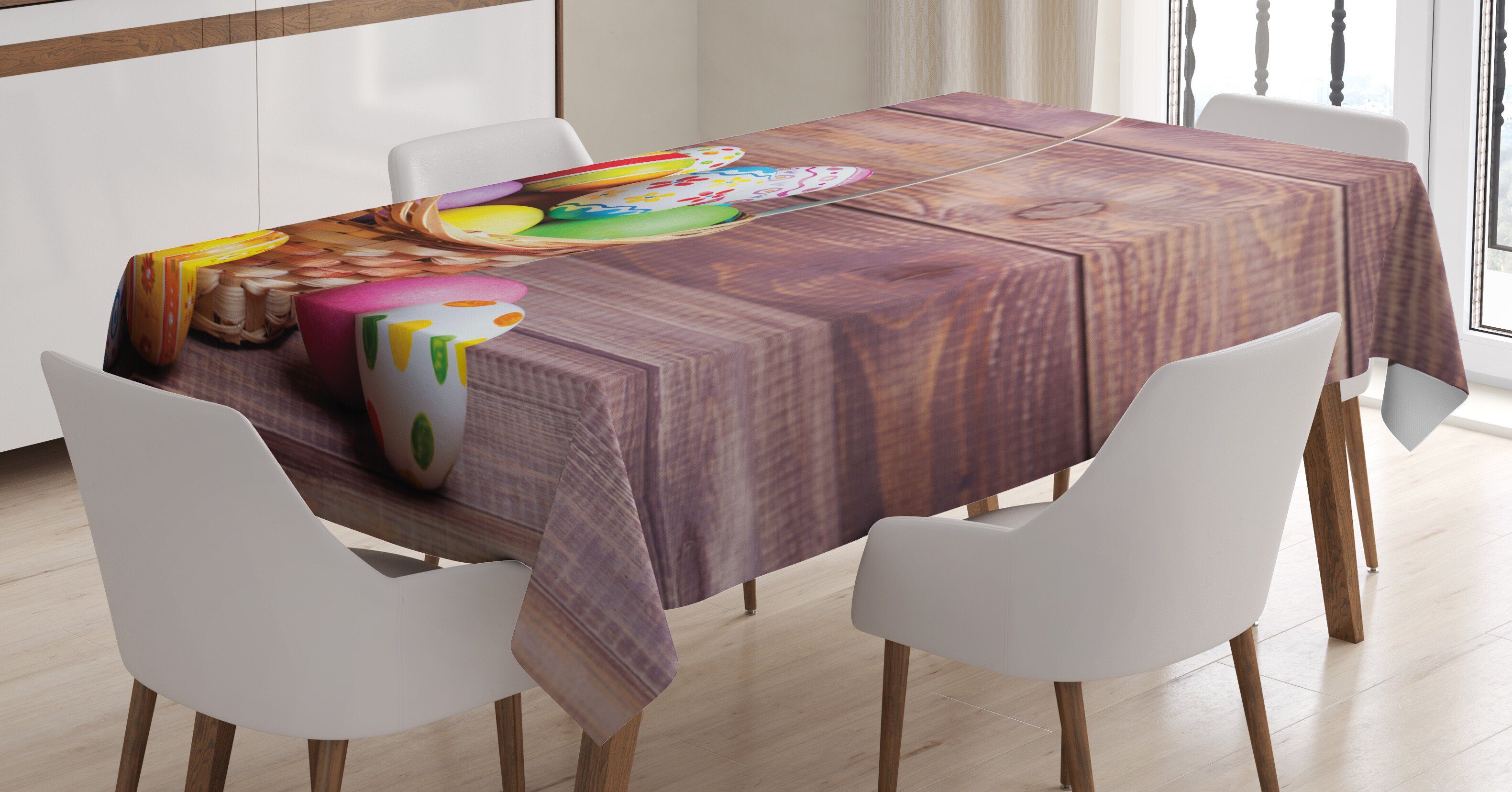 Abakuhaus Tischdecke Farbfest Waschbar Für den Außen Bereich geeignet Klare Farben, Ostern Blumen und Tupfen