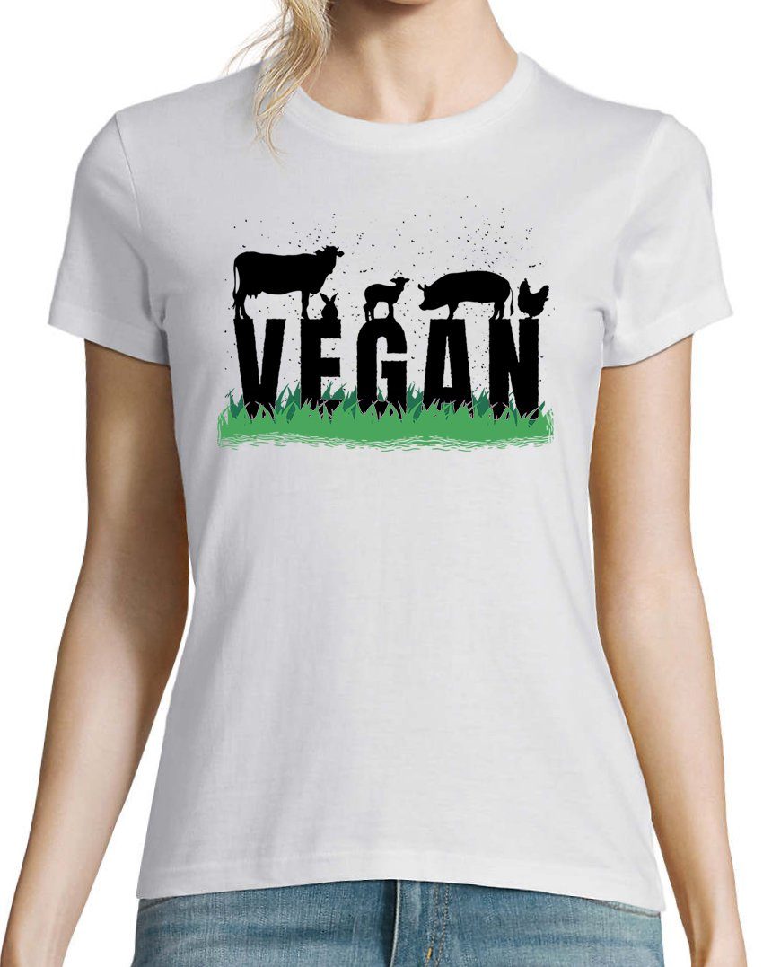 Shirt Designz Frontprint mit trendigem T-Shirt Damen Youth Vegan Weiß