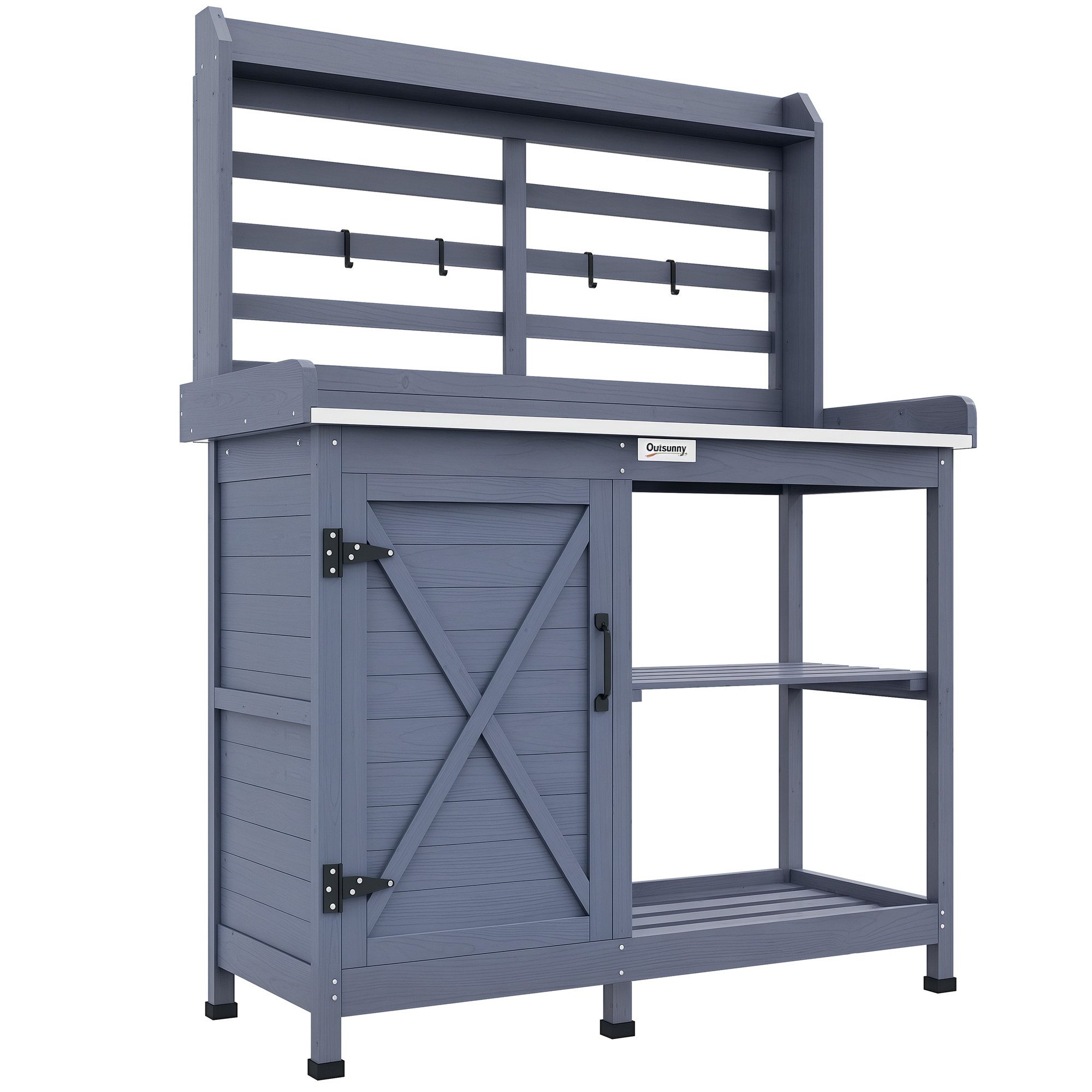 Outsunny Pflanztisch Holztisch mit Schrank, Blumentisch mit Arbeitsplatte 2 günstig online kaufen