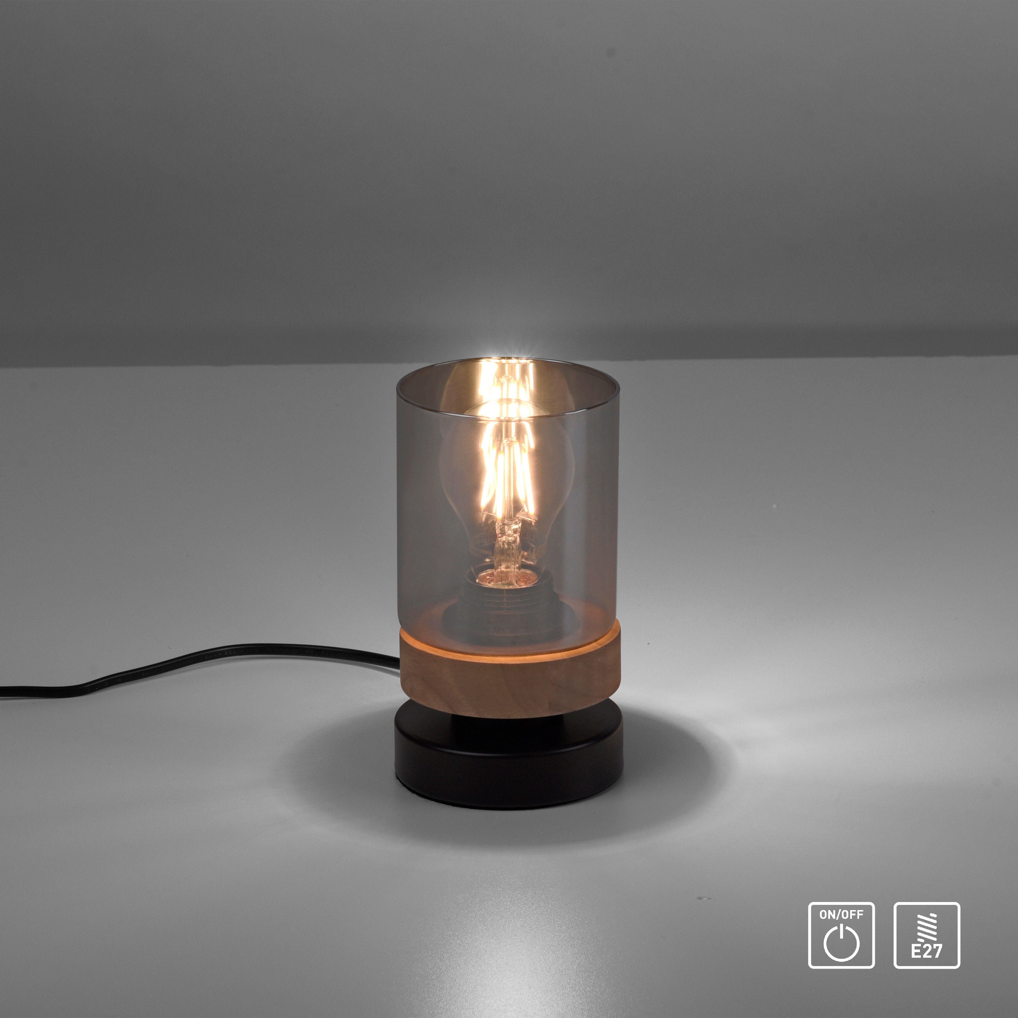 Home affaire Tischleuchte Tendon, ohne für Leuchtmittel, Holz, E27 Tischlampe, Leuchtmittel Rauchglas, geeignet Glas, 