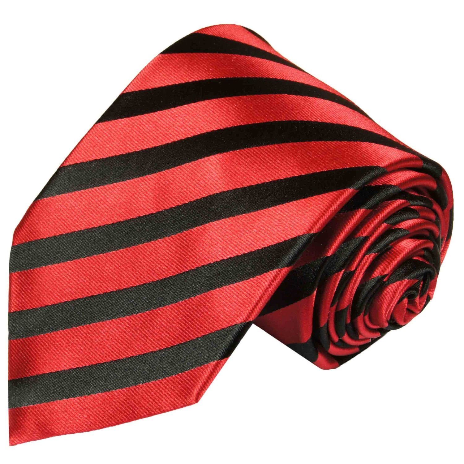 Krawatte (8cm), Paul modern Designer 100% 452 Seidenkrawatte Schlips rot schwarz Herren Breit gestreift Seide Malone