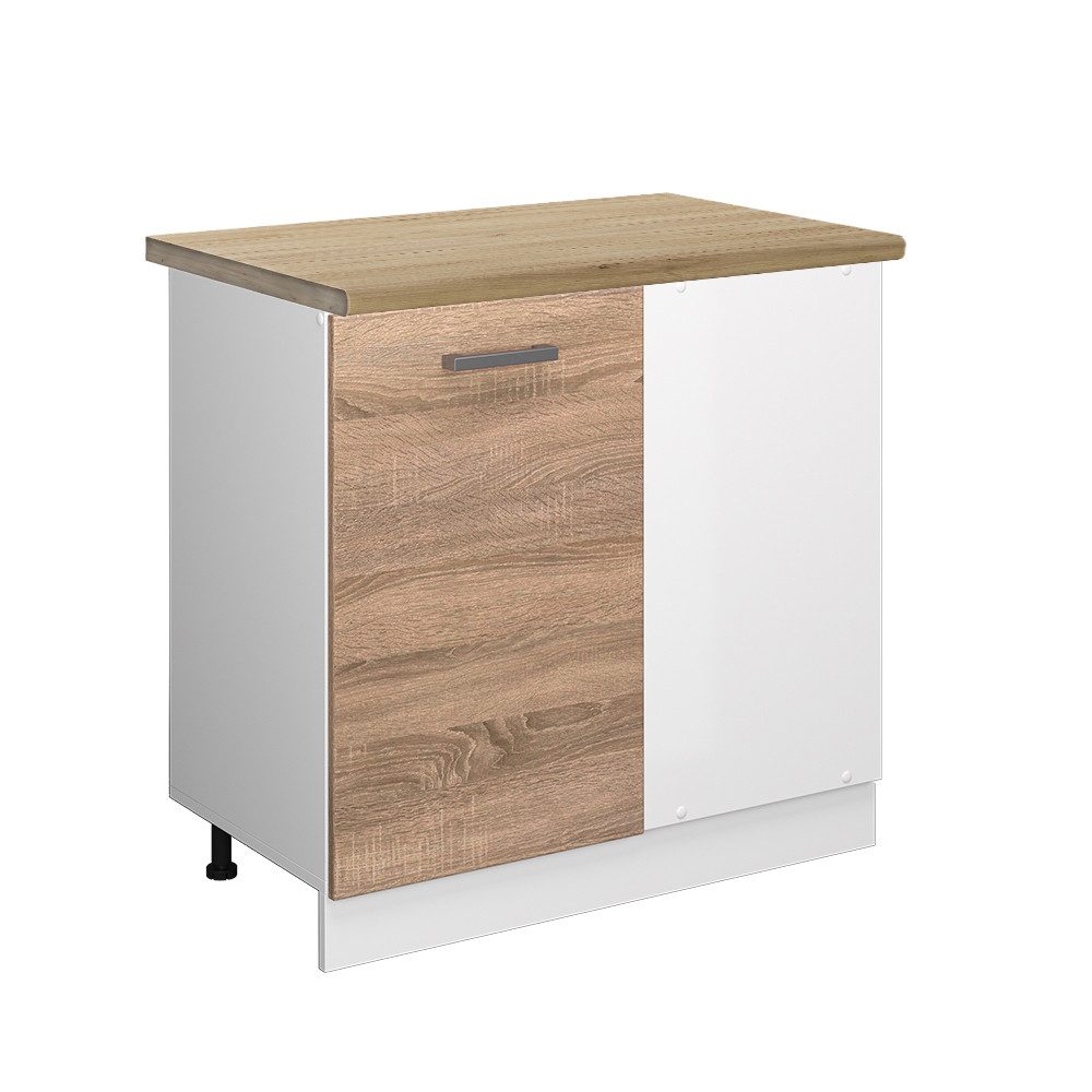 Vicco Eckunterschrank R-Line, Sonoma/Weiß, 86 cm, AP Eiche (1-St)