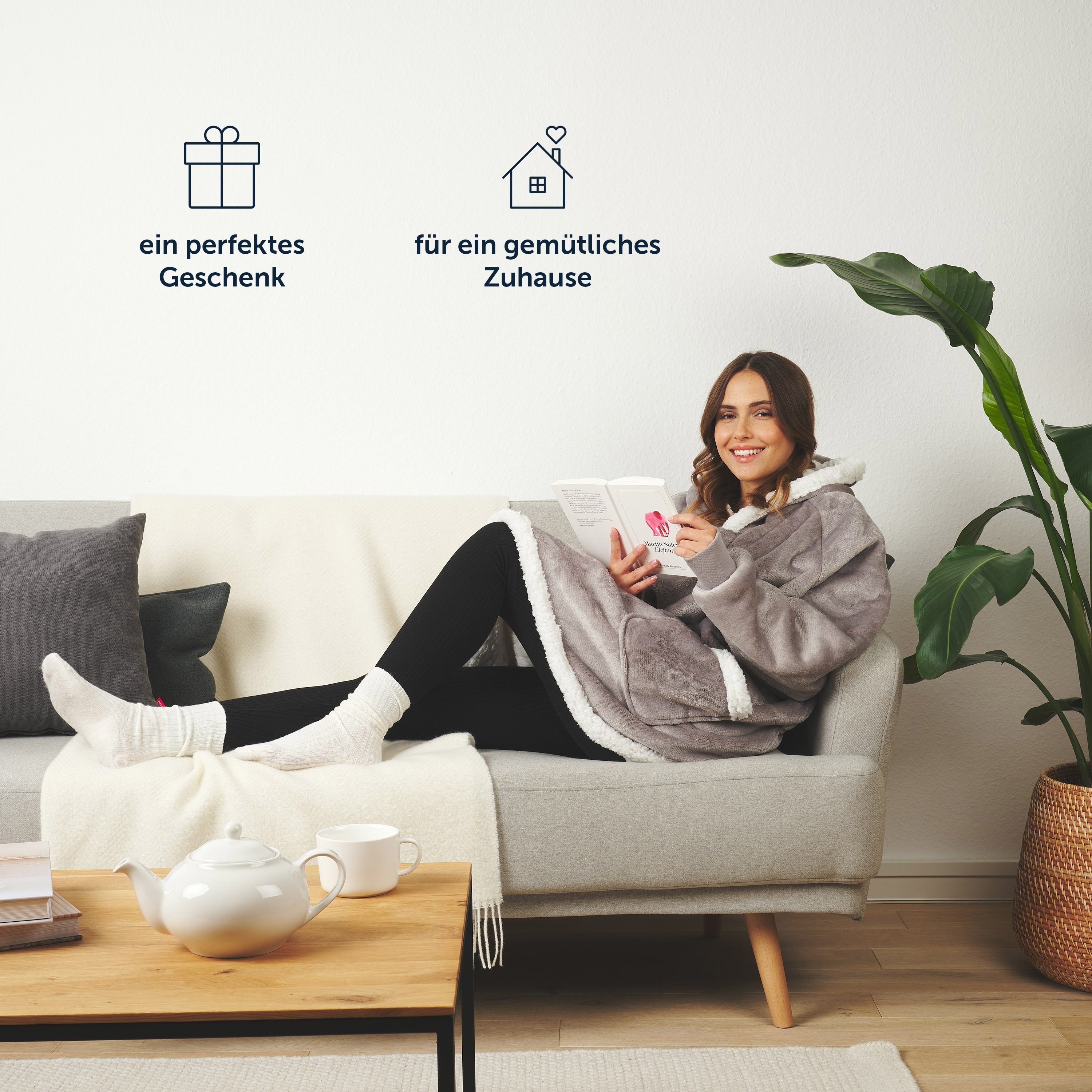 Blumtal Hoodie Ärmeldecke Unisex - flauschig mit Ärmeln - OEKO-TEX zertifiziert mit Ärmeln und Fußtasche