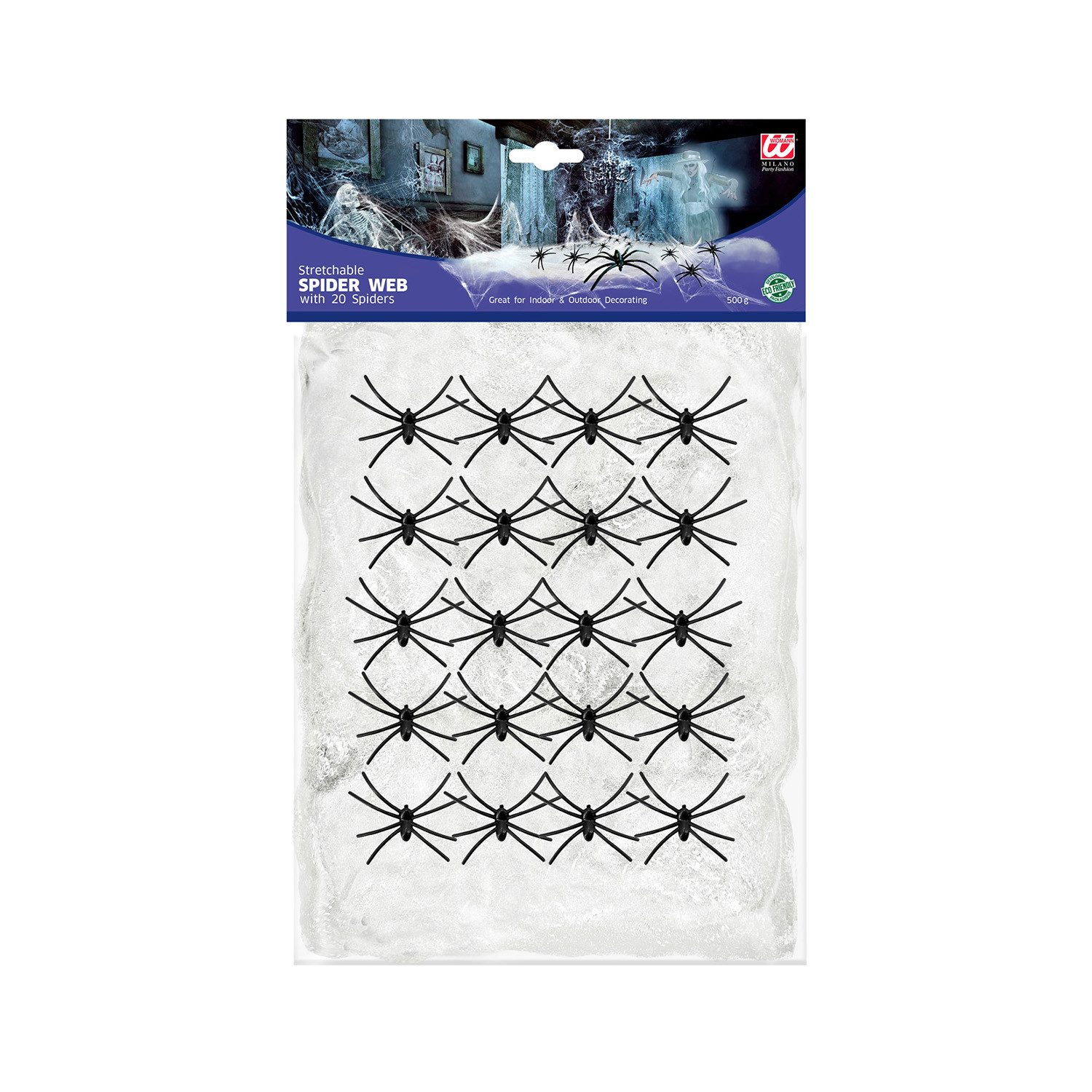 Dekoobjekt Weißes Halloween Spinnennetz, 500g mit 20 Spinnen