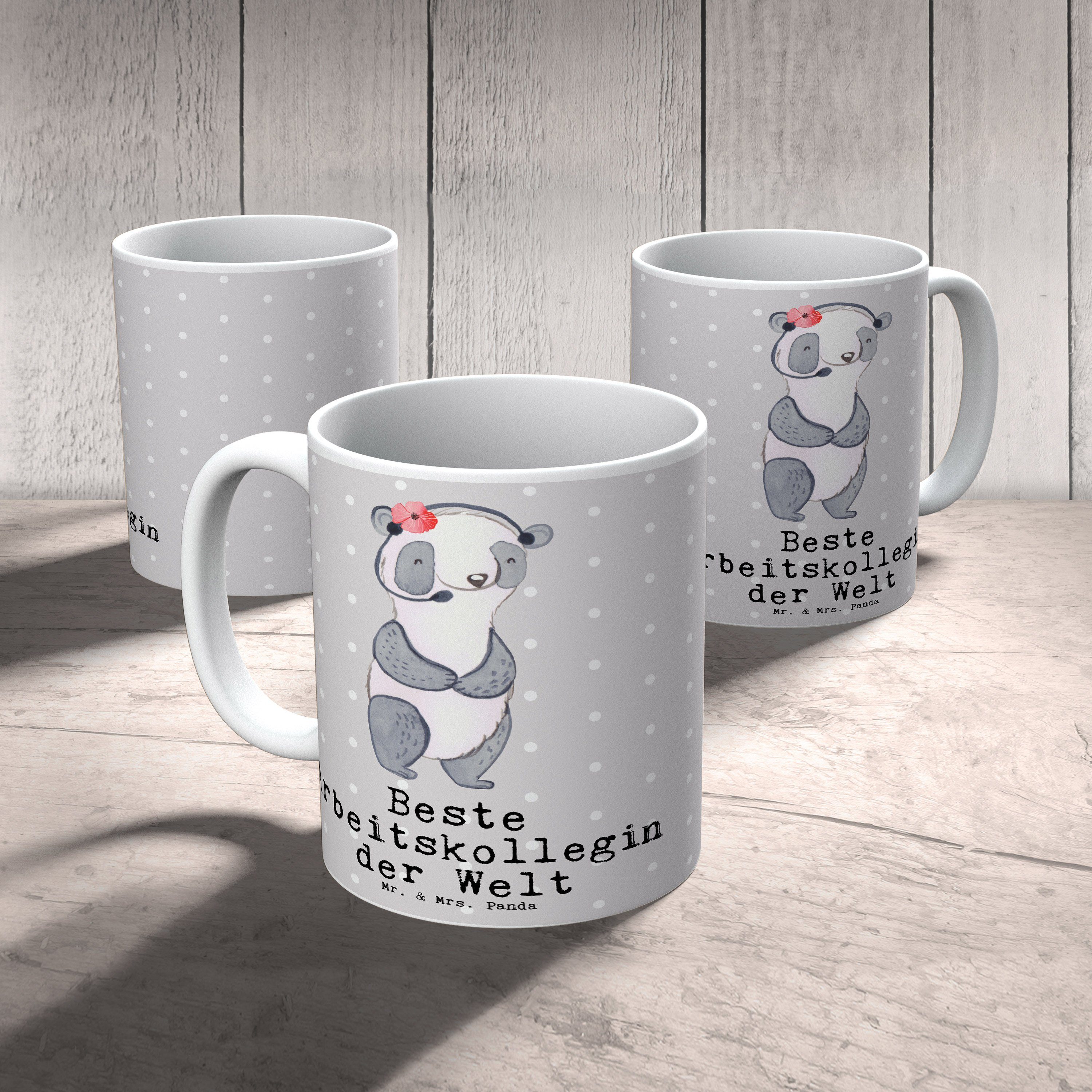 Mr. & Mrs. Beste Arbeitskollegin Panda Geschenk, Welt - Panda Pastell Keramik - Teeta, Grau Tasse der
