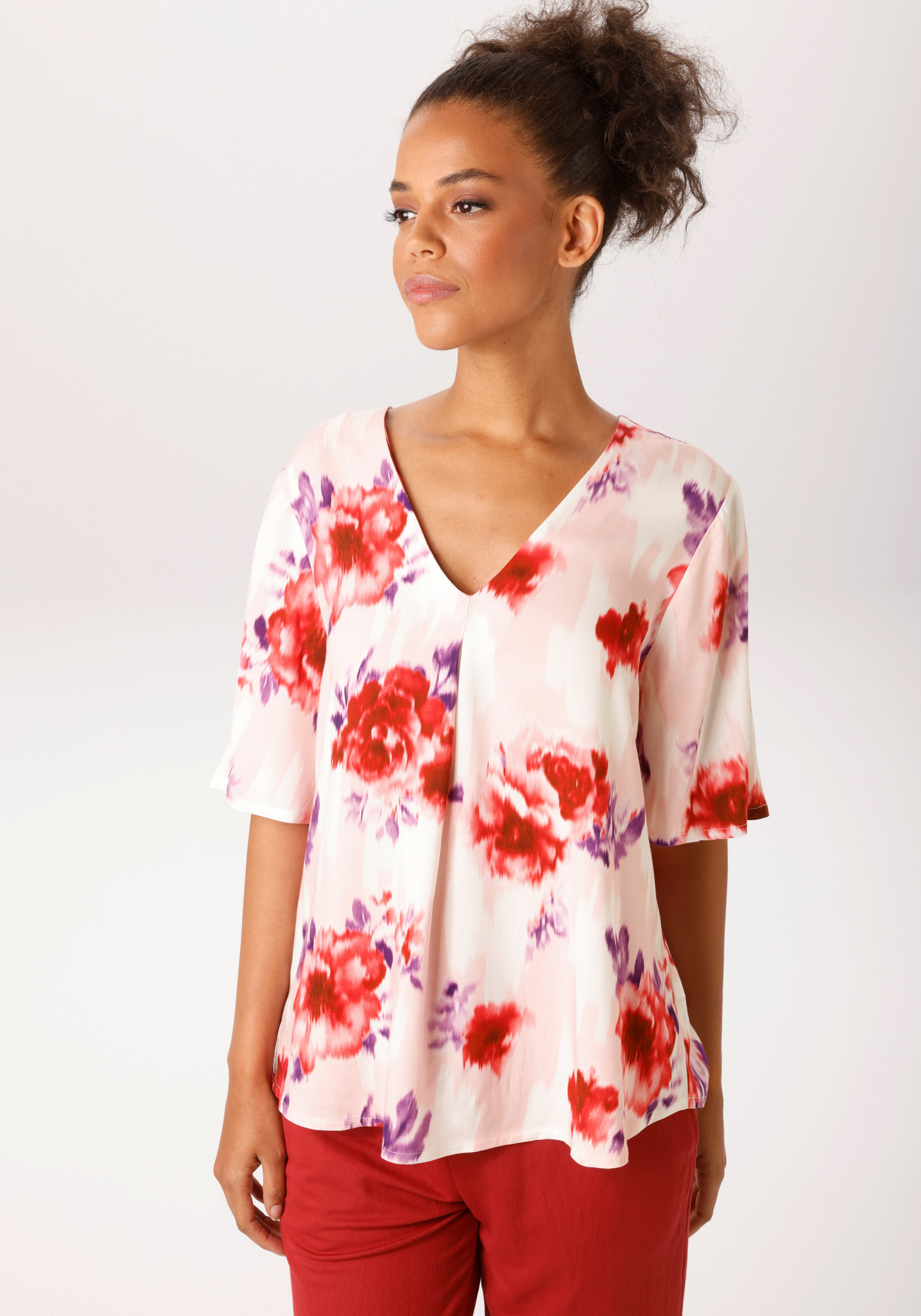 Aniston CASUAL Schlupfbluse mit romantischen Blüten bedruckt - NEUE KOLLEKTION