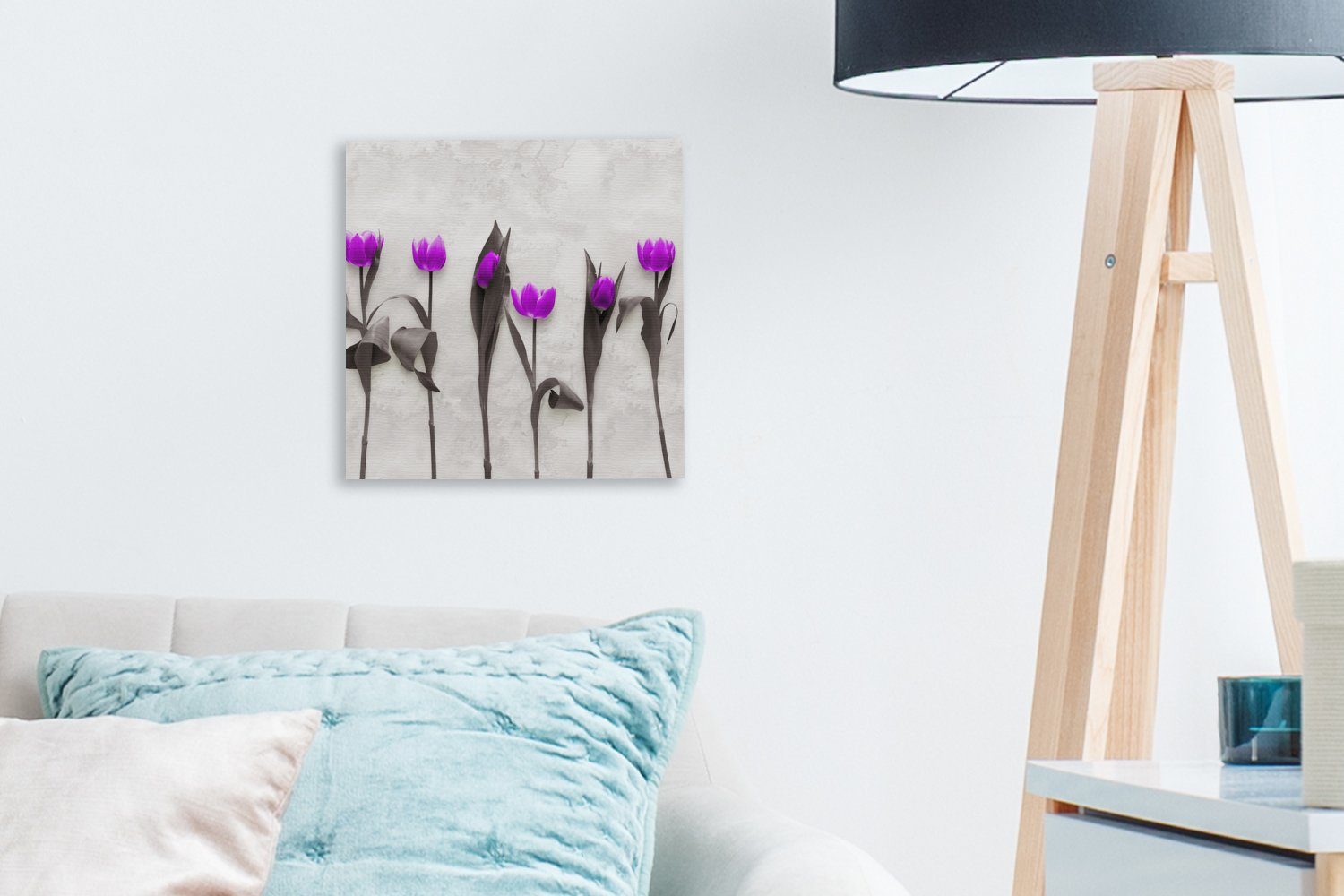 Schlafzimmer St), (1 für Tulpen Leinwand Leinwandbild - Bilder Lila, OneMillionCanvasses® Wohnzimmer Blumen -