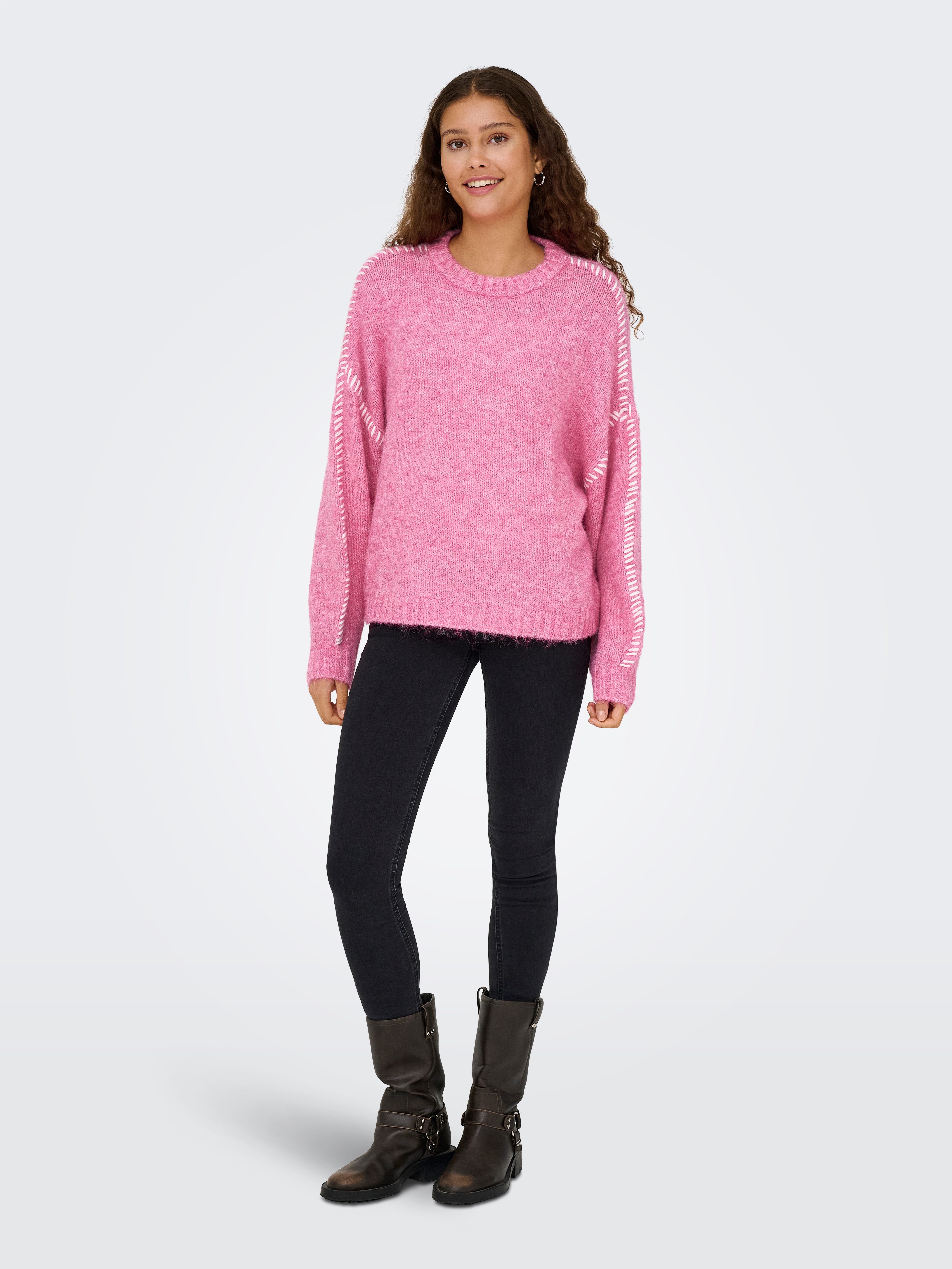 JDY Rundhalspullover JDYZOEY LIFE L/S ON STITCH PULL KNT NOOS mit dekorativen Ziernähten