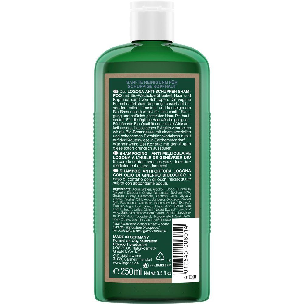 LOGONA Haarshampoo Anti-Schuppen Shampoo Bio-Wacholderöl, 250 ml