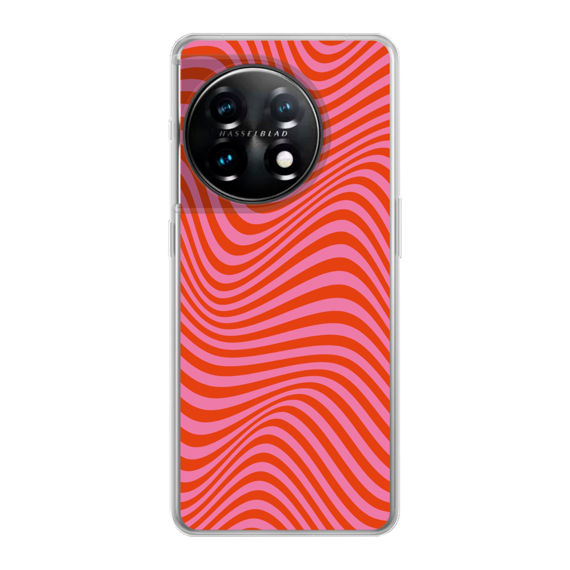 MuchoWow Handyhülle für OnePlus 11 Wellenförmiges Muster - Rot - Rosa - Linien, Handy Case, Silikon, Bumper Case Dünn