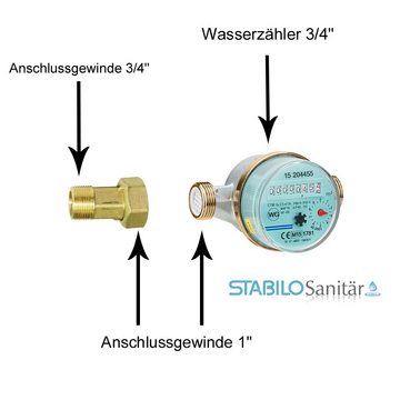 Stabilo Sanitär Warmwasserzähler Wassergeräte Wasserzähler Wasseruhr 3/4 Zoll x 130 mm warm geeicht