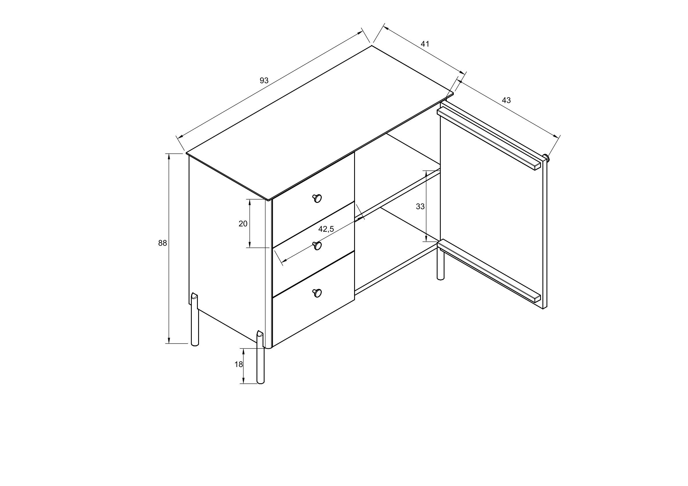 ERST-HOLZ Sideboard Moderner Schrank Kommode Sideboard 3 Schubladen und Tür, 90.51-15 Kommode Sideboard 3 Schubladen und eine TürKernbuche natur