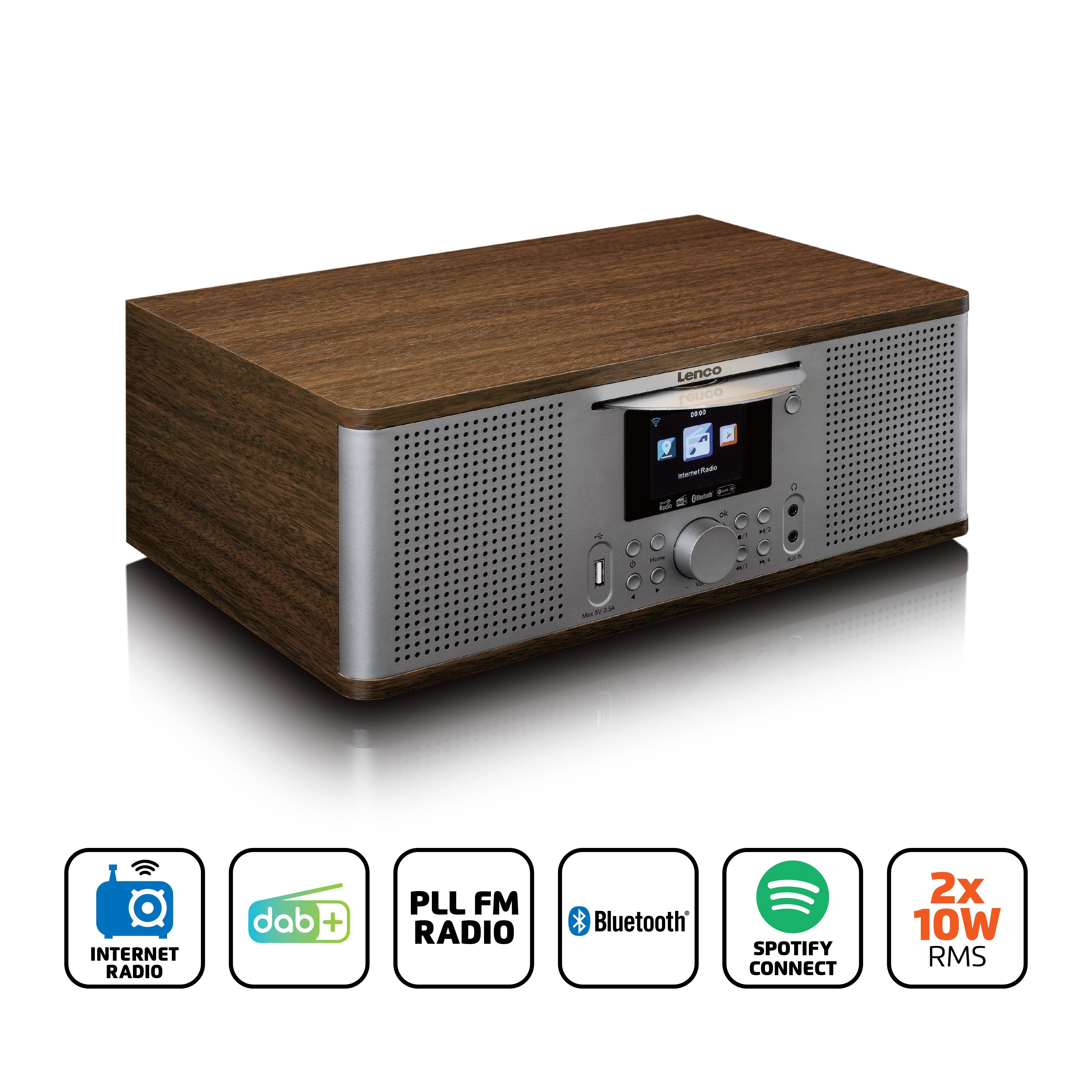 Lenco DIR-270WD Digitalradio (DAB) (DAB,DAB+,FM,Internet, 20 W, Radio mit WLAN, CD, MP3, Bluetooth, USB & LCD Farbbildschirm)