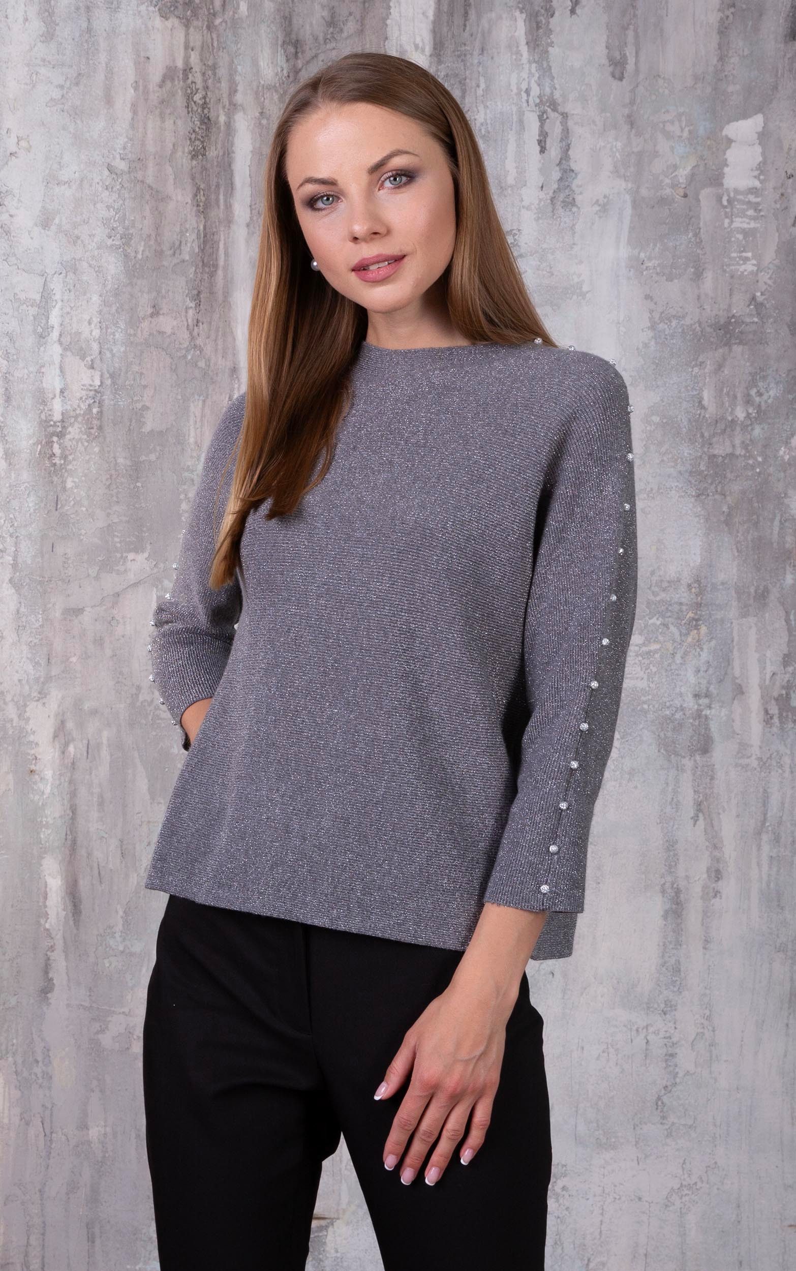 Passioni Strickpullover mit Glitzergarn und Perlen