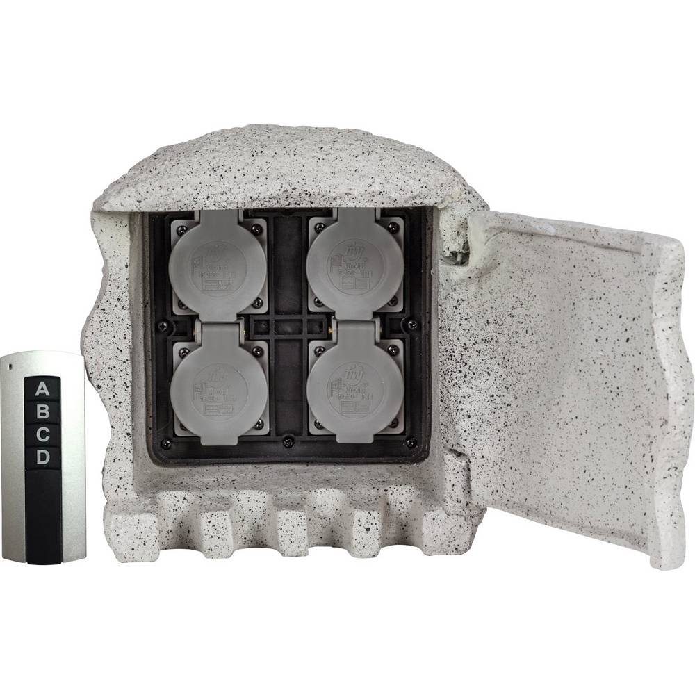 HEITRONIC Gartensteckdose 4fach PIEDRA mit Funkfernbedienung 37504, mit Fernbedienung, Steinoptik