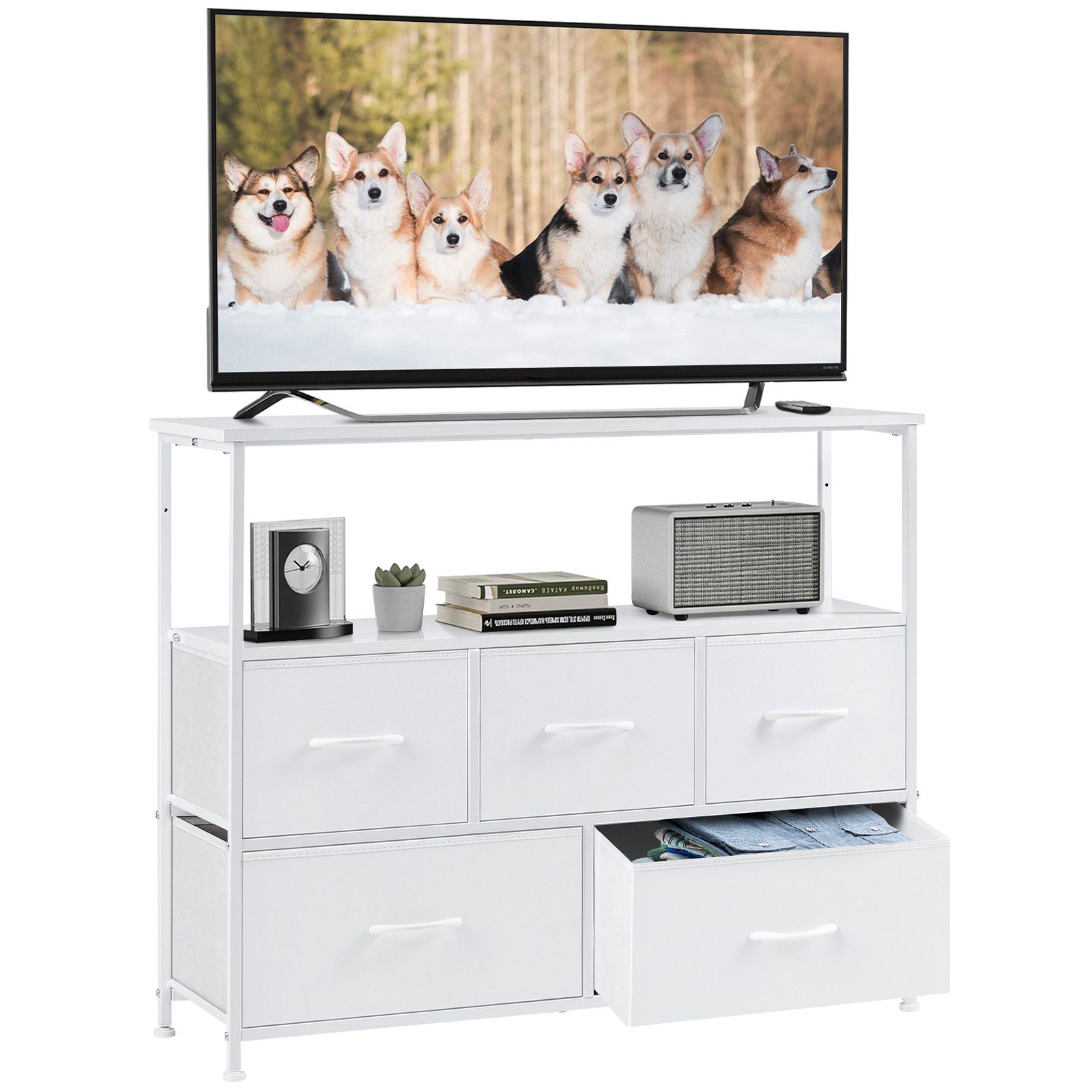 ANYSUN Kommode Schubkastenkommode mit 5 Schubladen Aufbewahrungsschrank Schlafzimmer (Ein Schrank), TV-Schrank, Schrankkommode aus Stoff mit Metallrahmen Schrank